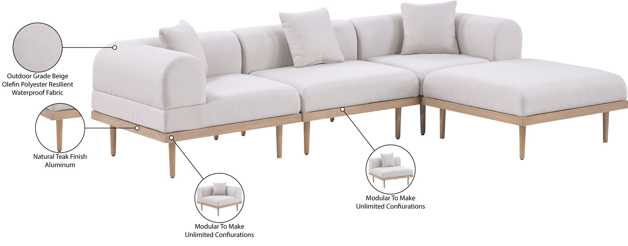 Laguna - 4 Piece 106.5" Upholstered Outdoor Patio Modular Sectional