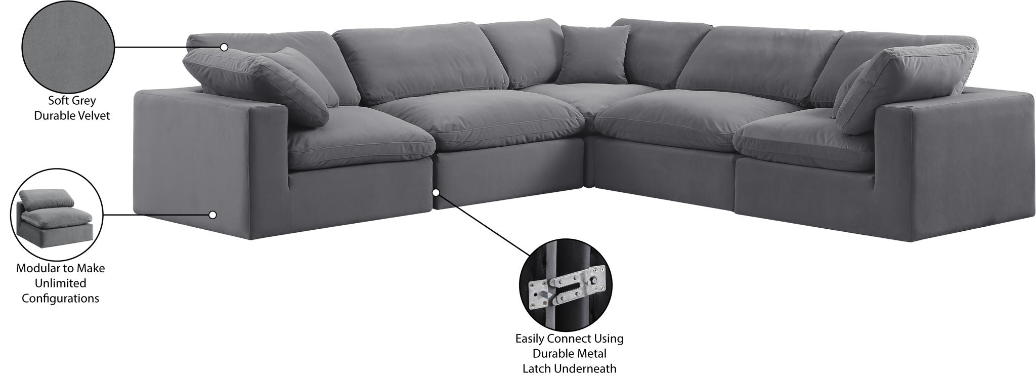 Comfy - 5 Piece Velvet Modular Corner Sectional