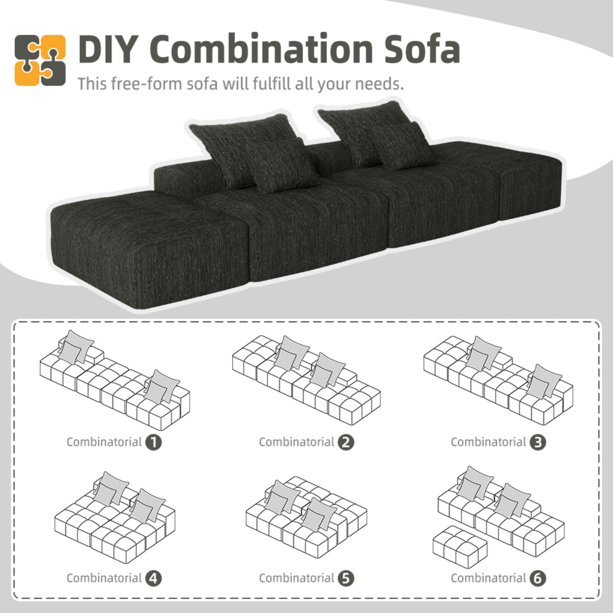 Modern Oversized Diy Combination Modular Sectional Sofa With Pillows