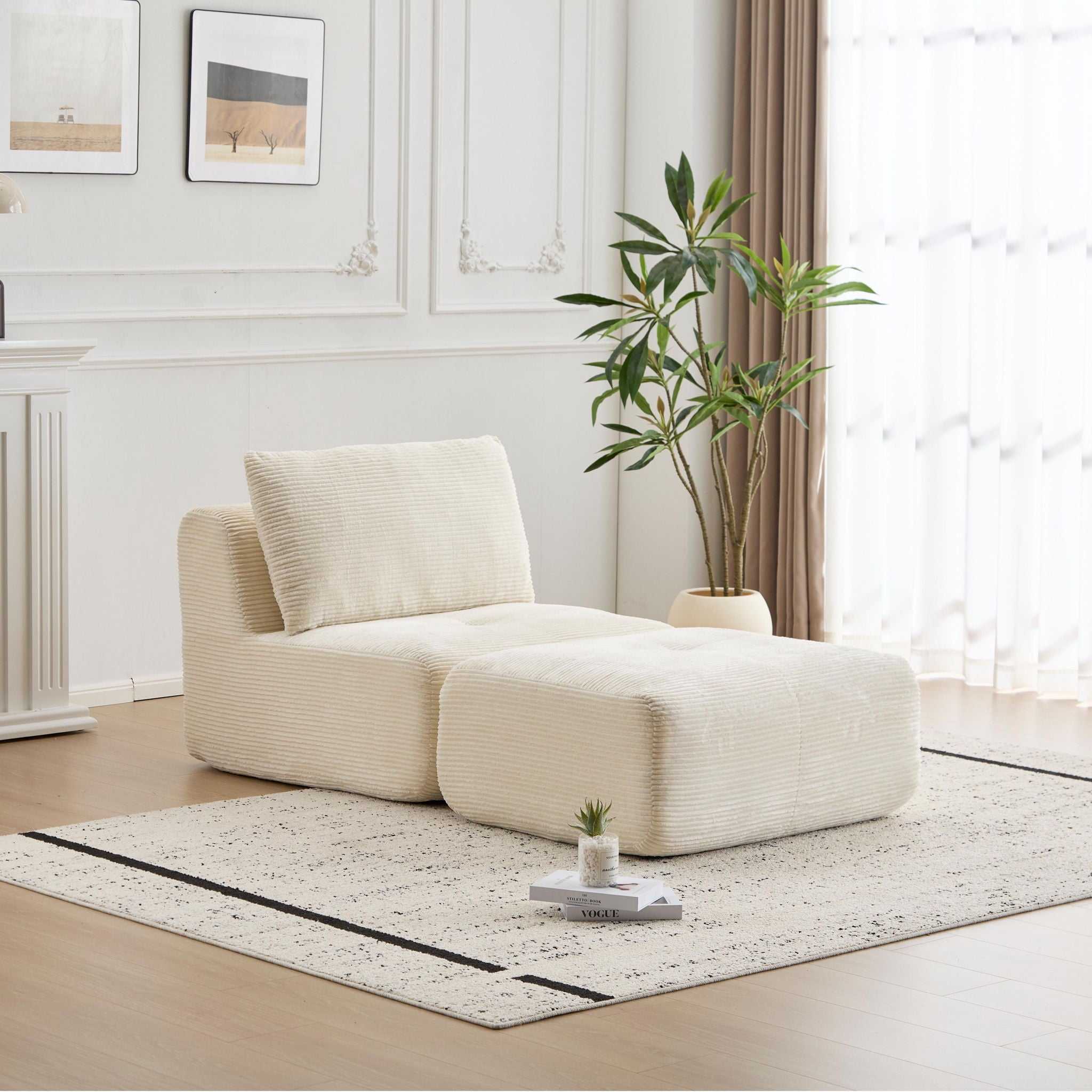 Single Chaise Longue With Movable Ottoman For Living Room