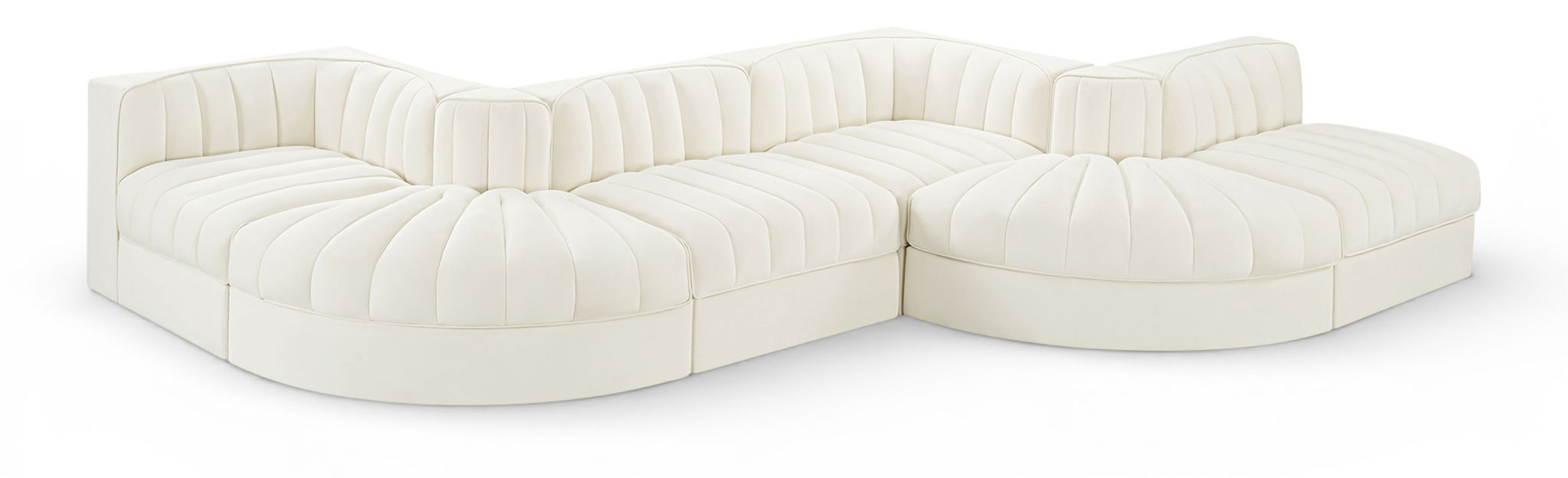 Rummi - Rounded Velvet Performance Fabric Upholstered 6 Piece Modular Sectional