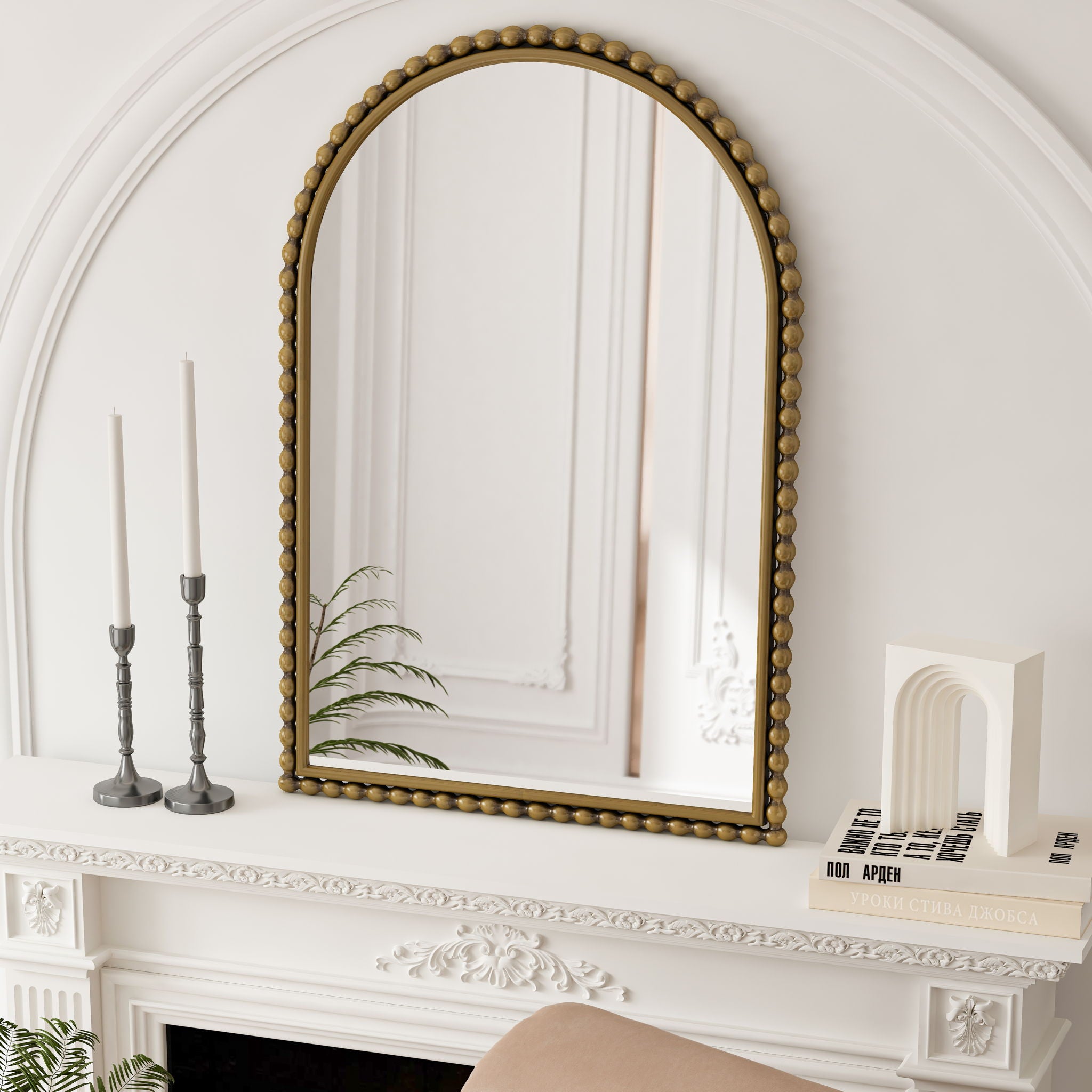 Vintage Iron Art Arch Mirror, Wall Hanging Or Table Display