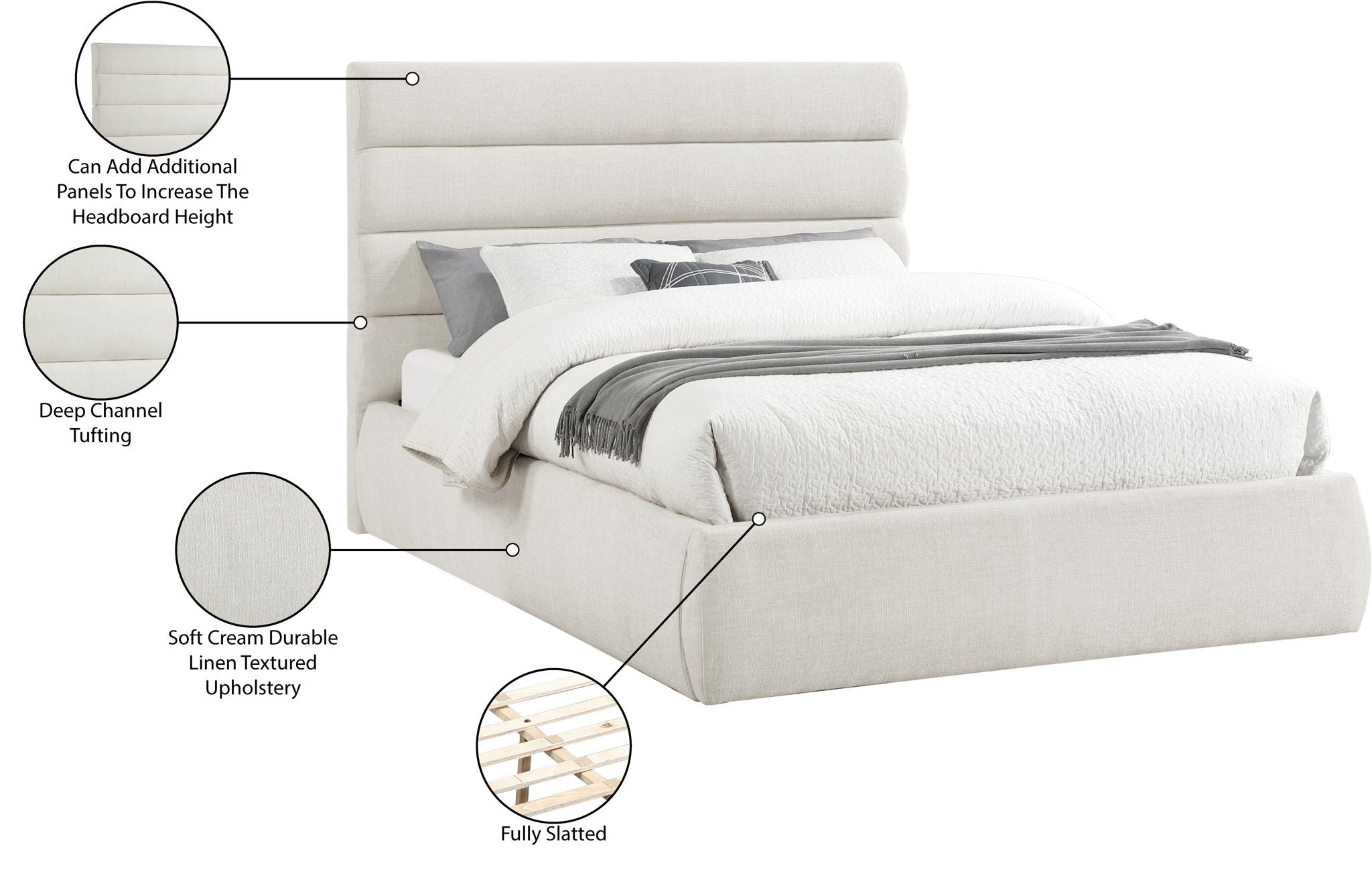 Adam - Linen Fabric Bed With 52" Headboard