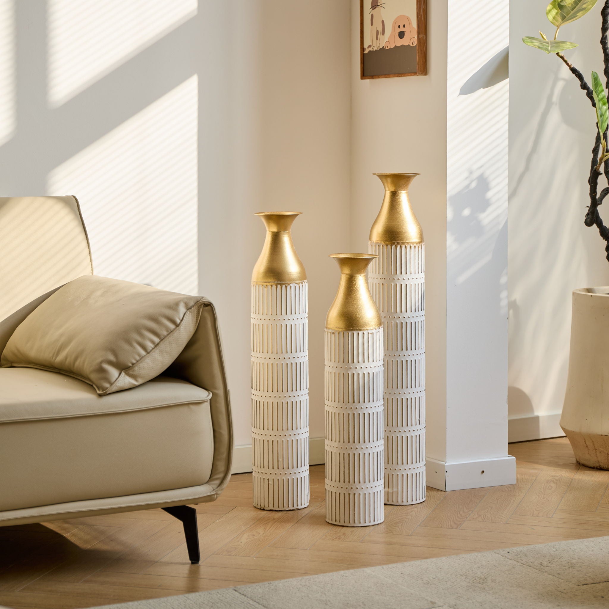 Floor Metal Vases Decorated White Metal Vases (Set of 3) Gorgeous Home Decoration Large Glazed Metal Vases - White