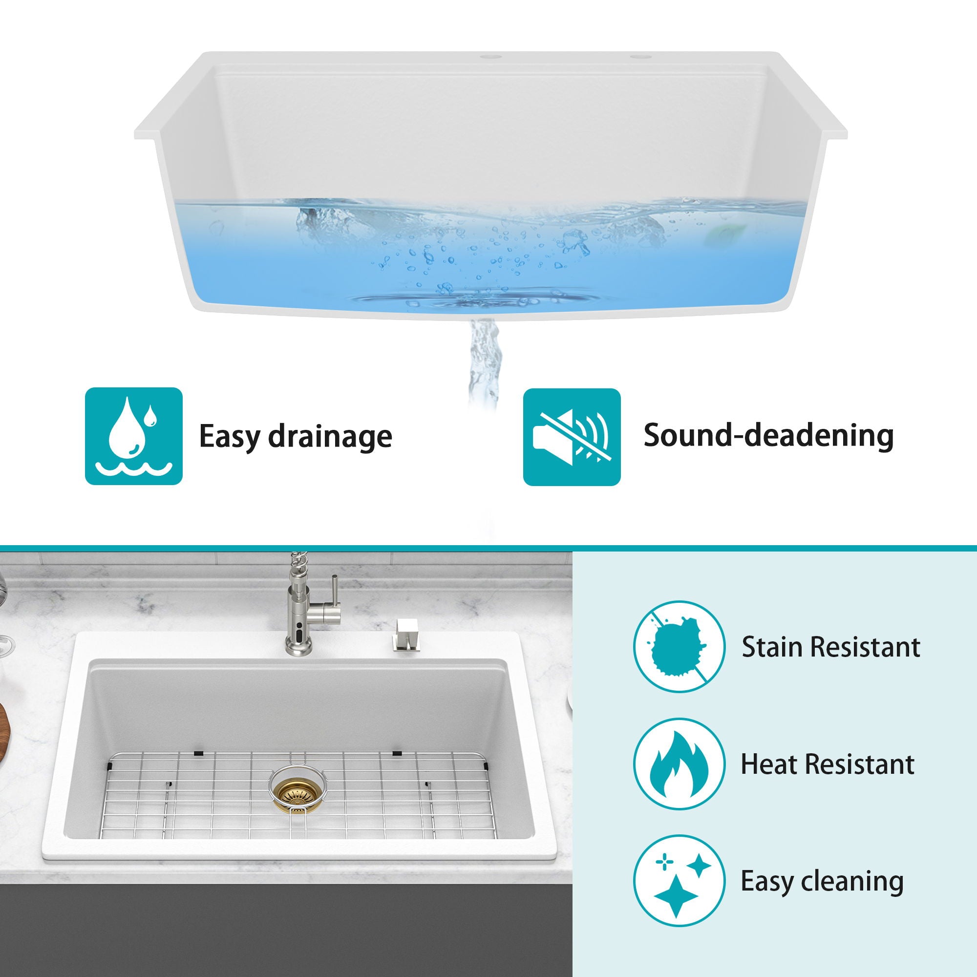 Granite Composite Quartz Kitchen Sink With Workstation Features And Drop In Design