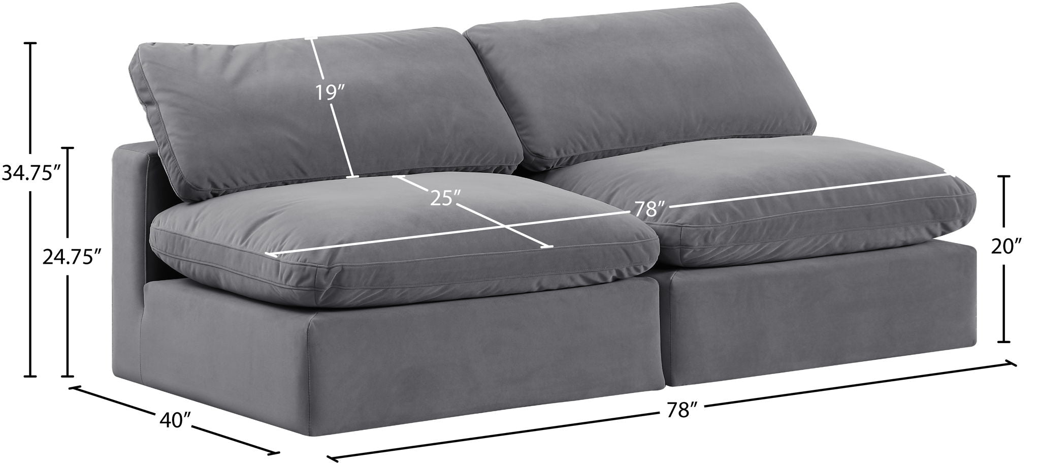 Comfy - Velvet Modular Armless Sofa 2 Seats