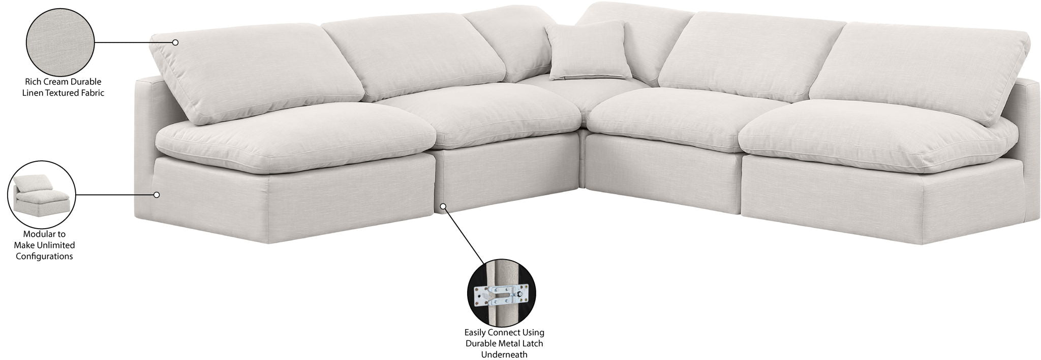 Indulge - Linen 5 Piece Modular Corner Armless Sectional