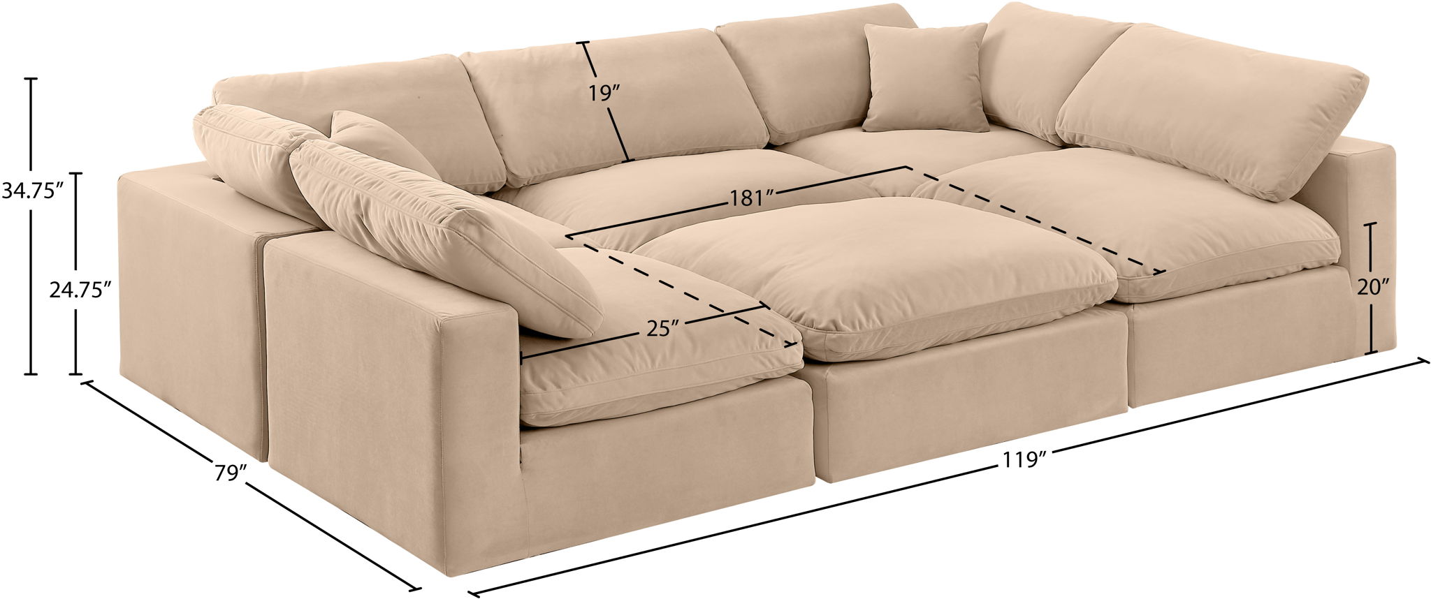 Comfy - 6 Piece Velvet Sectional