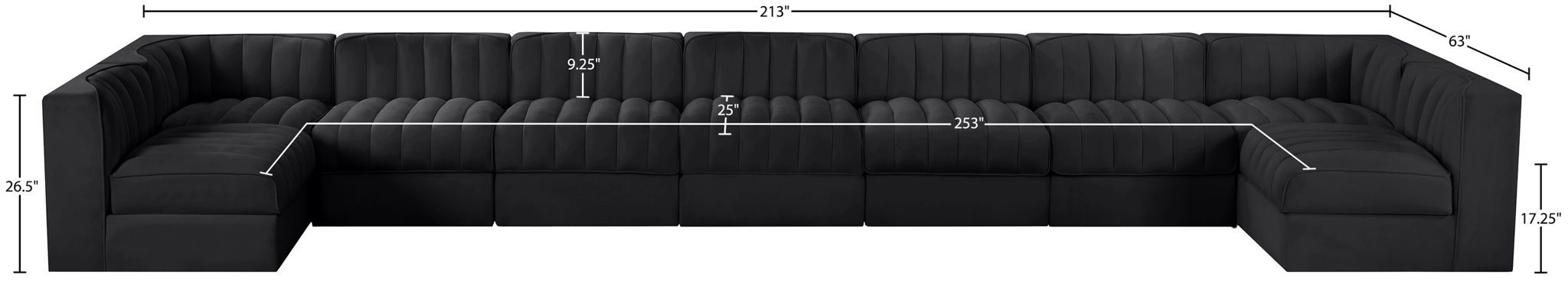 Rummi - Armless Velvet Performance Fabric Upholstered 9 Piece Modular Sectional