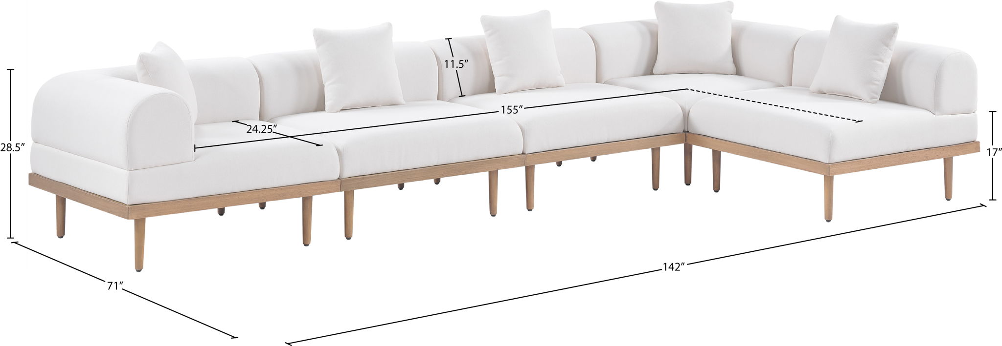 Laguna - 5 Piece 106.5" Upholstered Outdoor Patio Modular Sectional