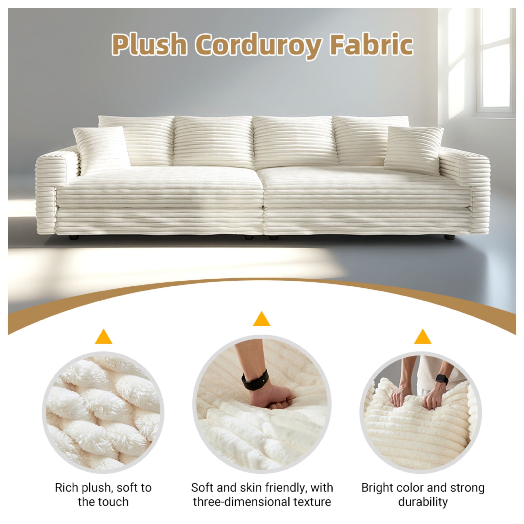 Deep Seat Convertible Sofa With Soft Pillows And Ottomans