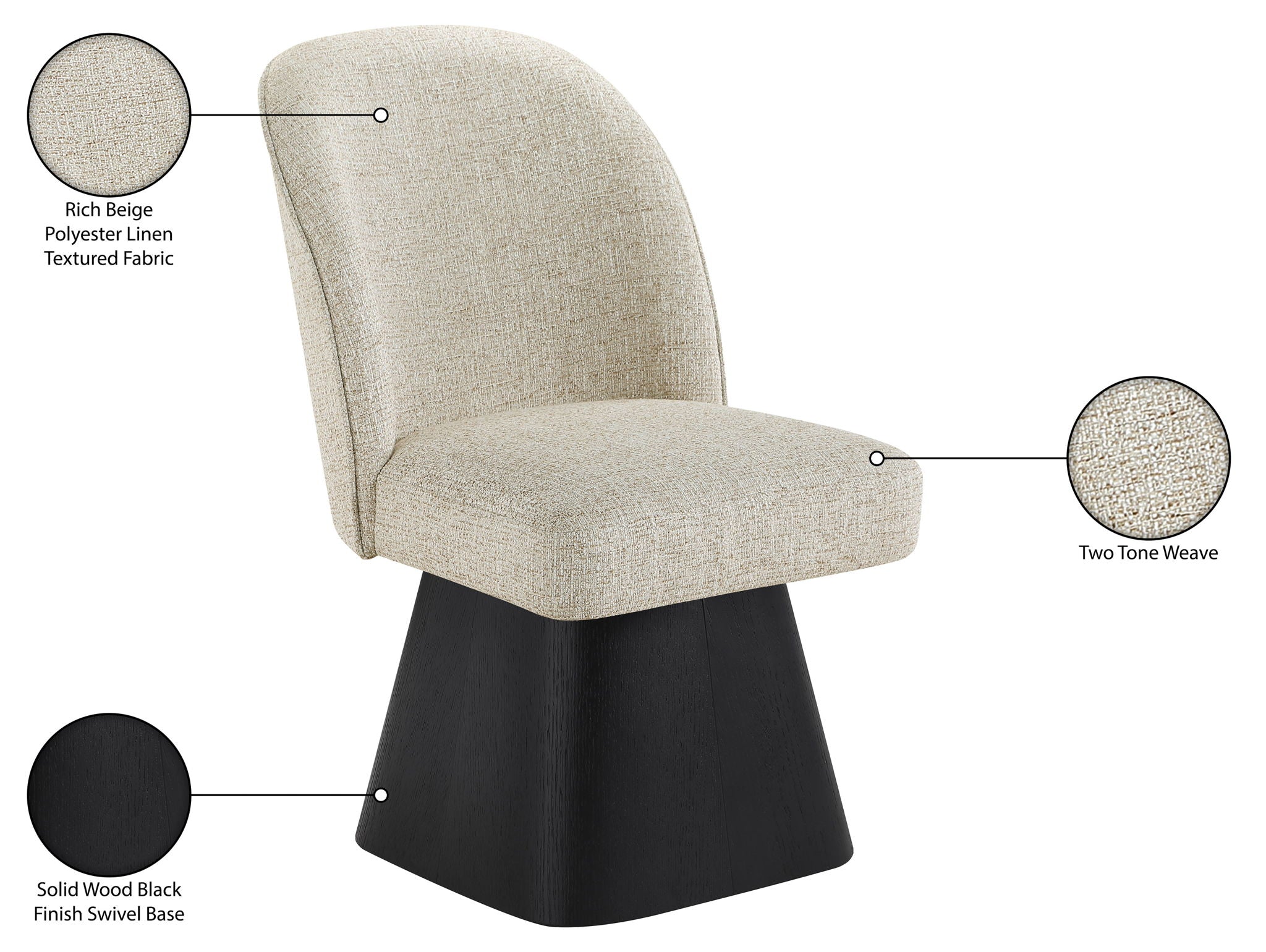 Marlowe - Linen Textured Fabric Upholstered Swivel Dining Side Chair - Stained Black