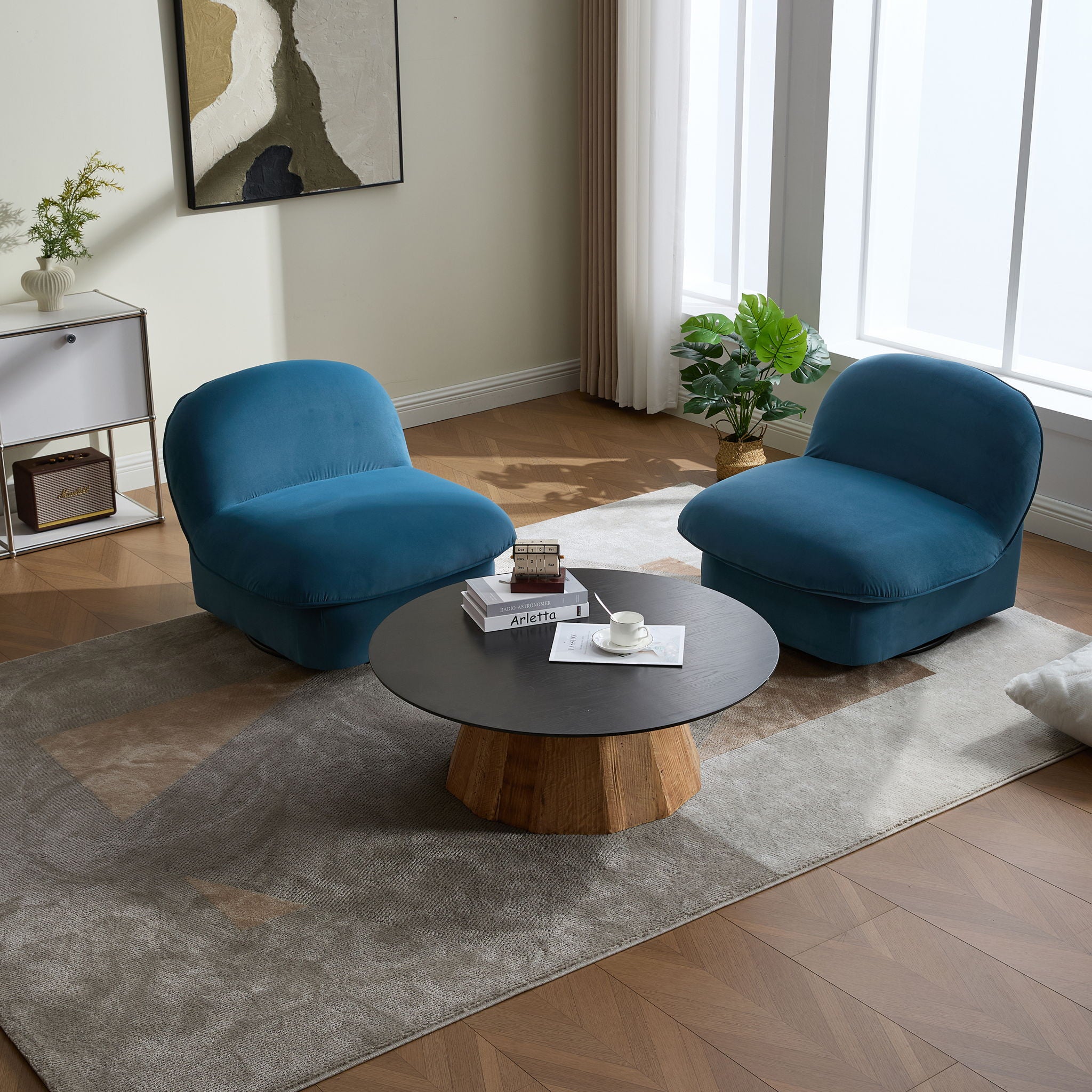 Pumpkin Shaped Swivel Accent Chair, 360 Degree Rotation For Living Room