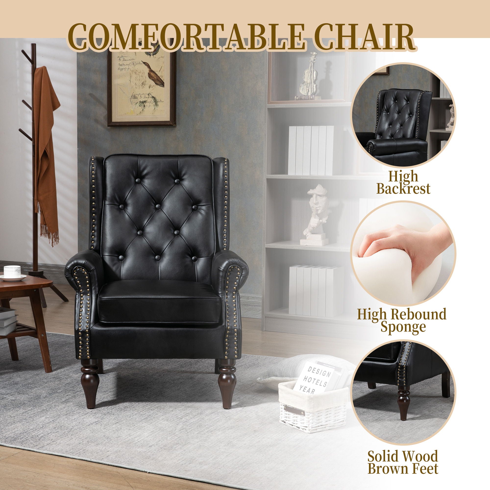 Modern Accent Armchair With Sturdy Wood Legs