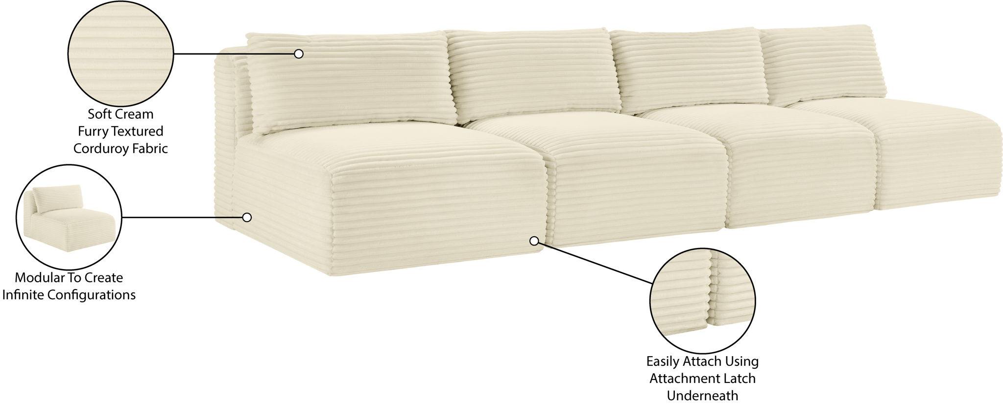 Shaggy - 4 Seat Modular Armless Sofa