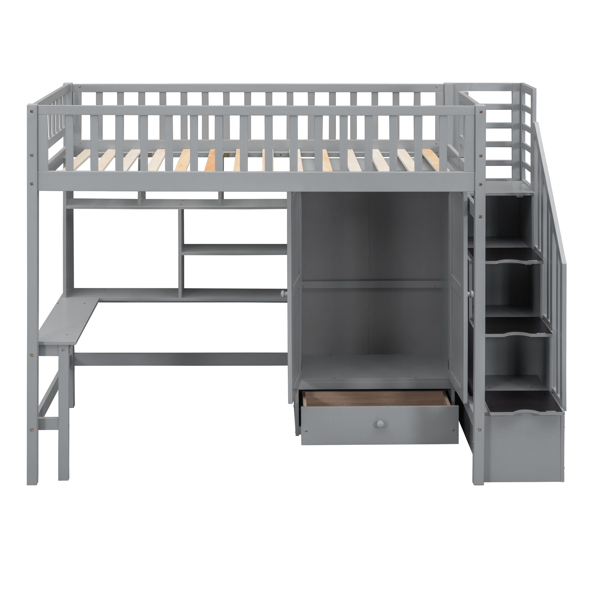Loft Bed With Bookshelf, Drawers, Desk, And Wardrobe