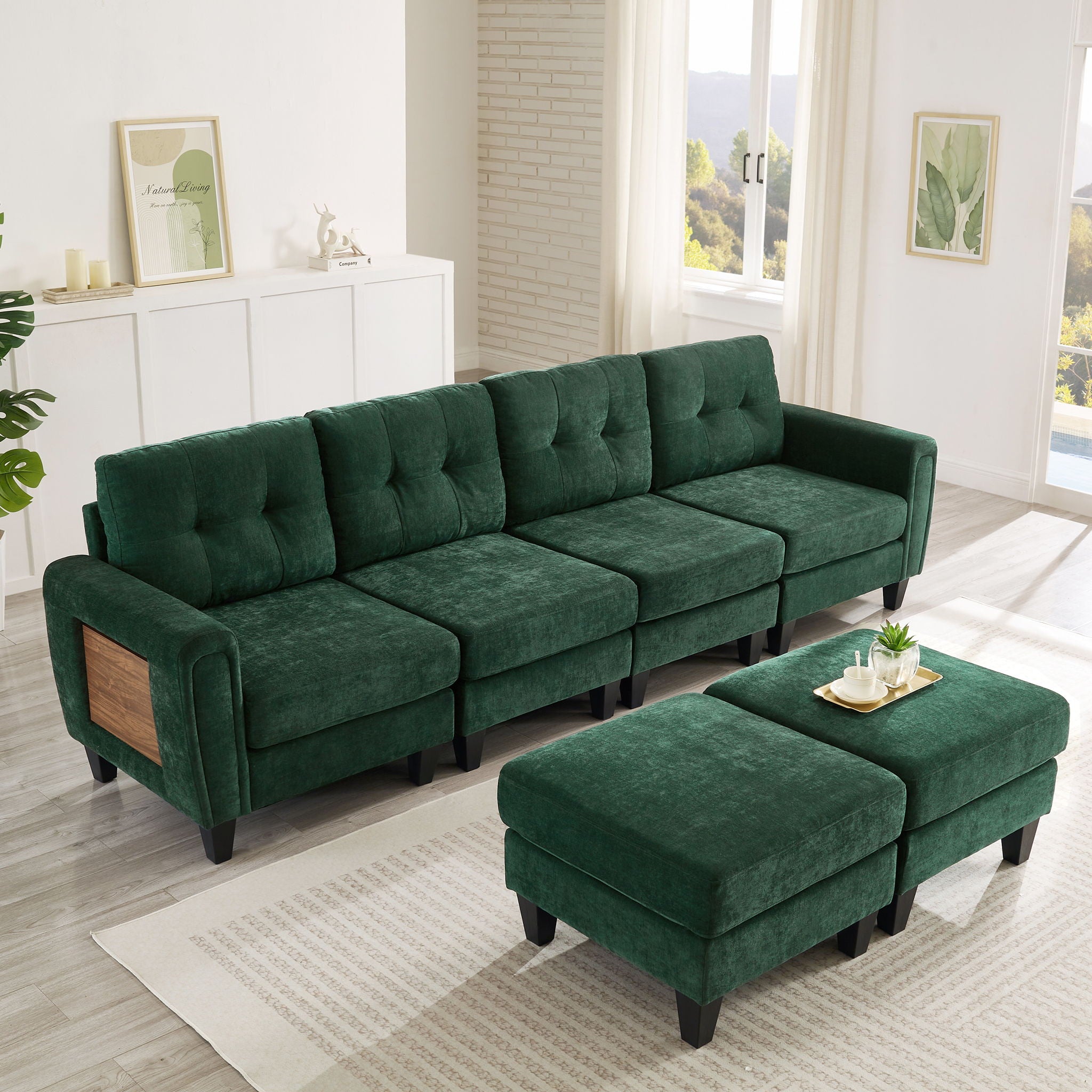 Modular Sectional Sofa With Movable Ottomans, USB Ports & Side Tables