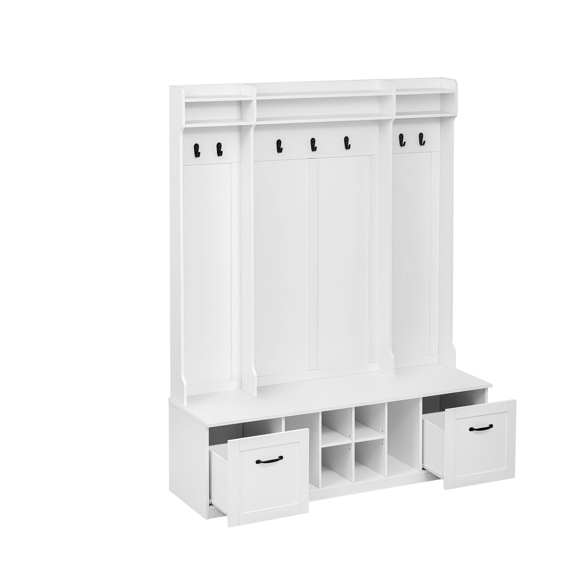 5 In 1 Entryway Bench With Coat Rack, 7 Sturdy Hooks, 2 Spacious Drawers And Adjustable Shelves