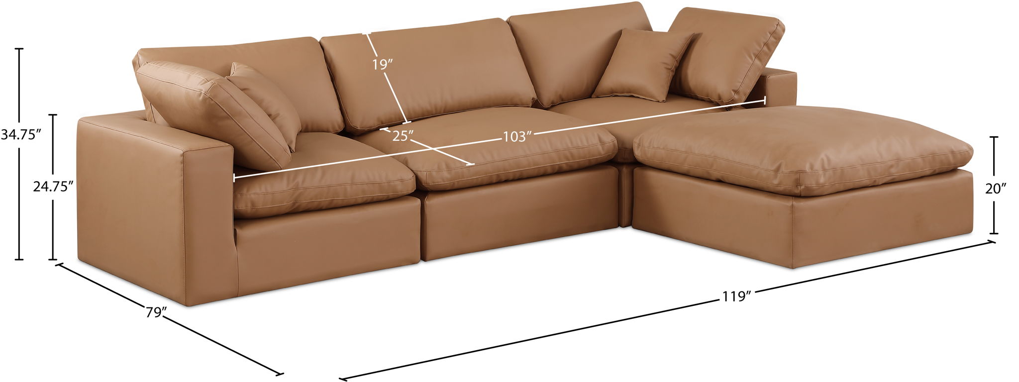 Comfy - 4 Piece Faux Leather Modular Sectional With Chaise