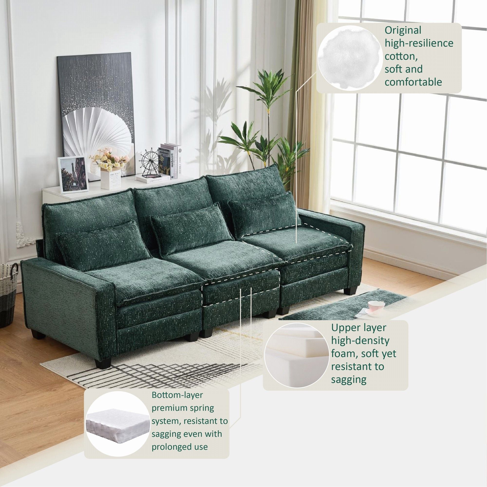 Modern Comfy L Shaped Sectional Sofa With Movable Ottoman