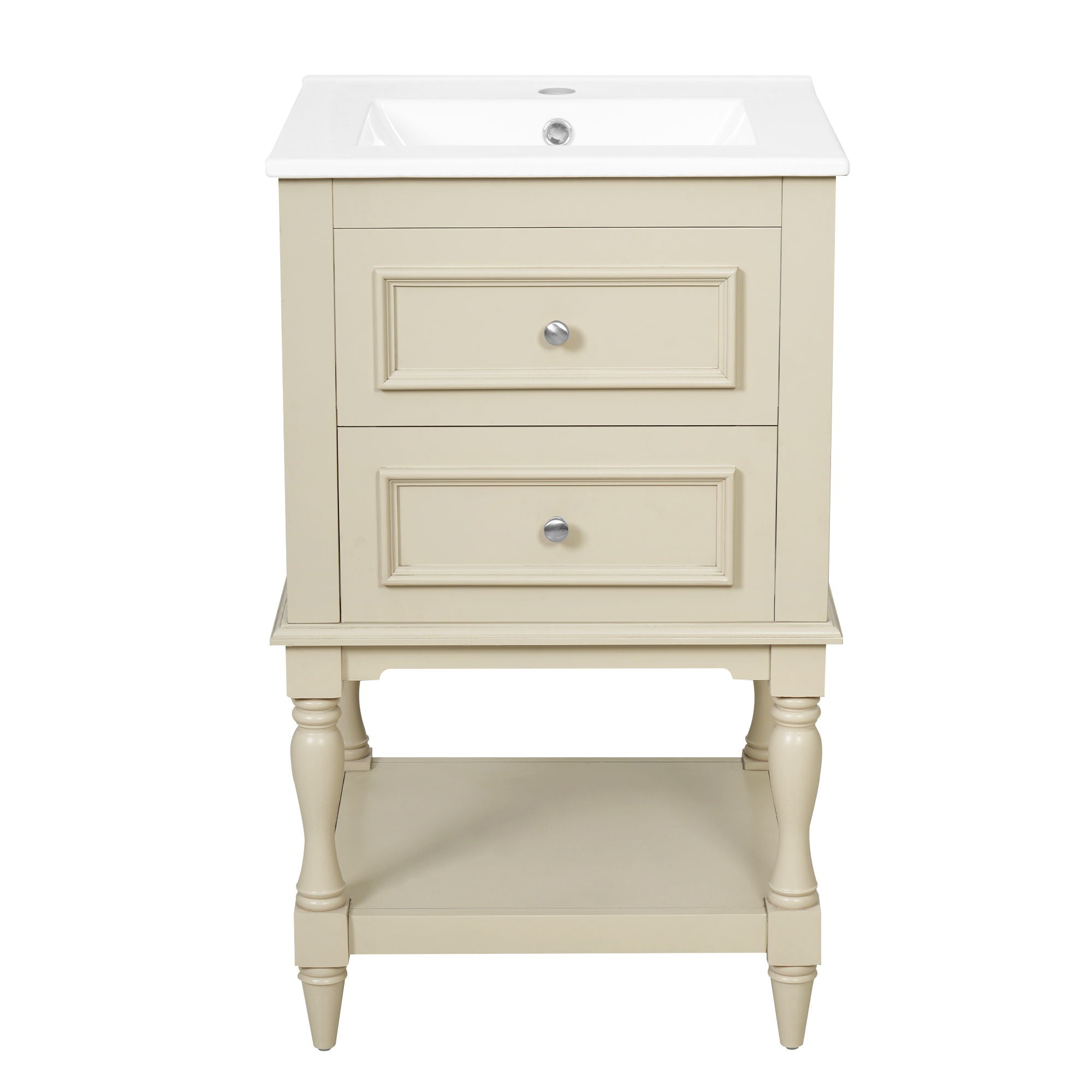 Retro Design Bathroom Vanity With Sink, 2 Drawer Storage Cabinet