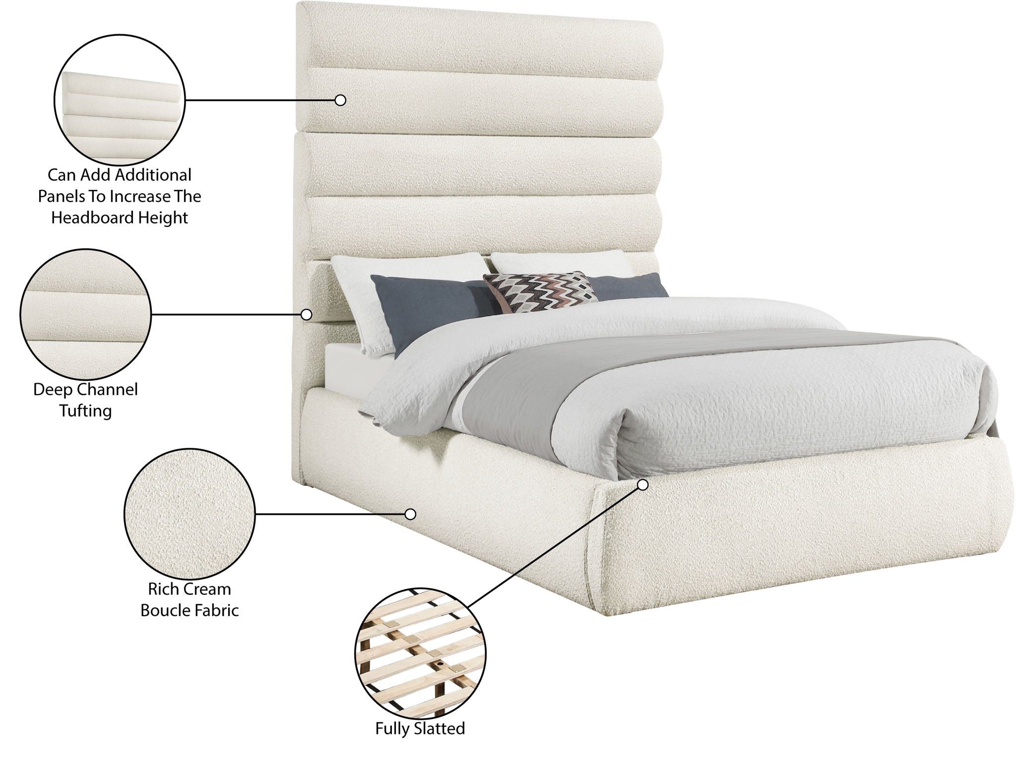 Adam - Boucle Fabric Bed With 70.5" Headboard