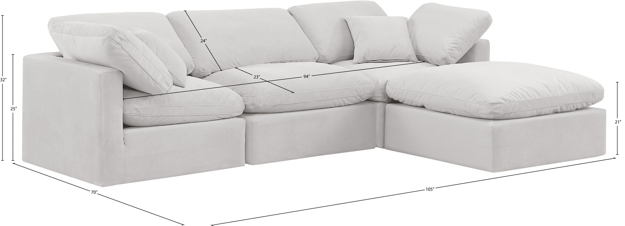 Indulge - Velvet 4 Piece Modular Sectional With Chaise