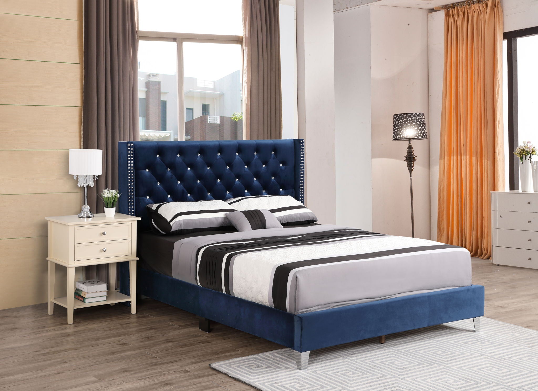 Upholstered Nailhead Trim Chic Bed