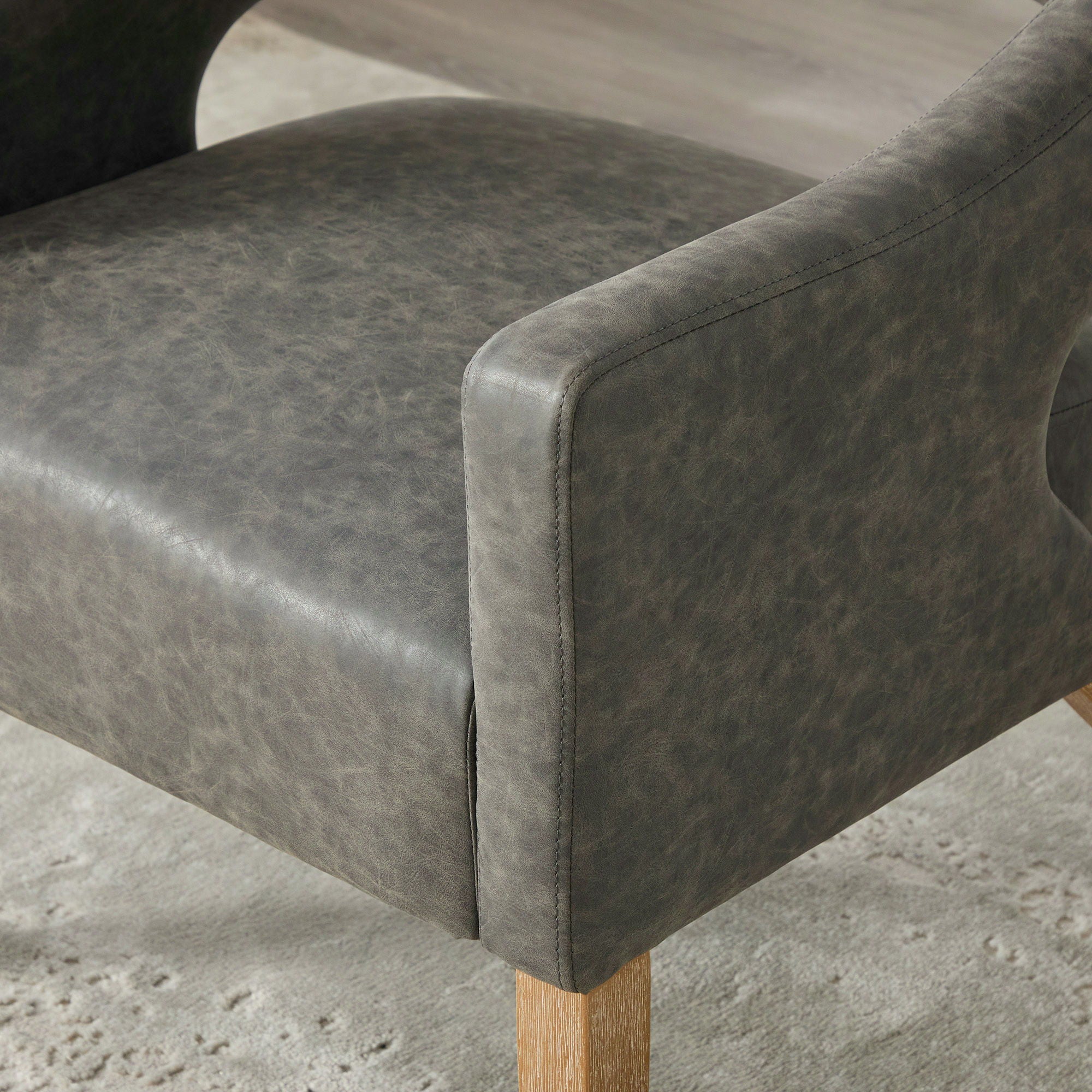 Upholstered Open Back Armchair With Weathered Rubberwood Legs