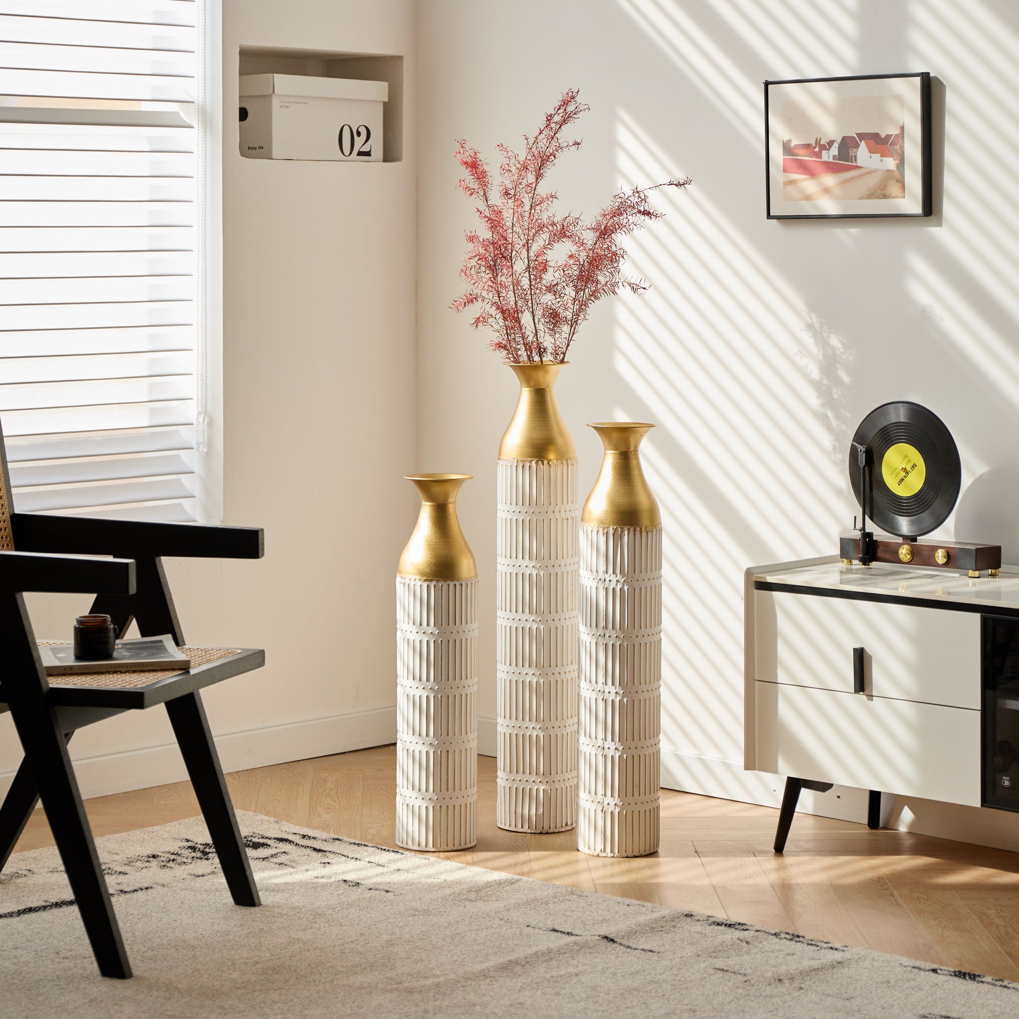 Floor Metal Vases Decorated White Metal Vases (Set of 3) Gorgeous Home Decoration Large Glazed Metal Vases - White