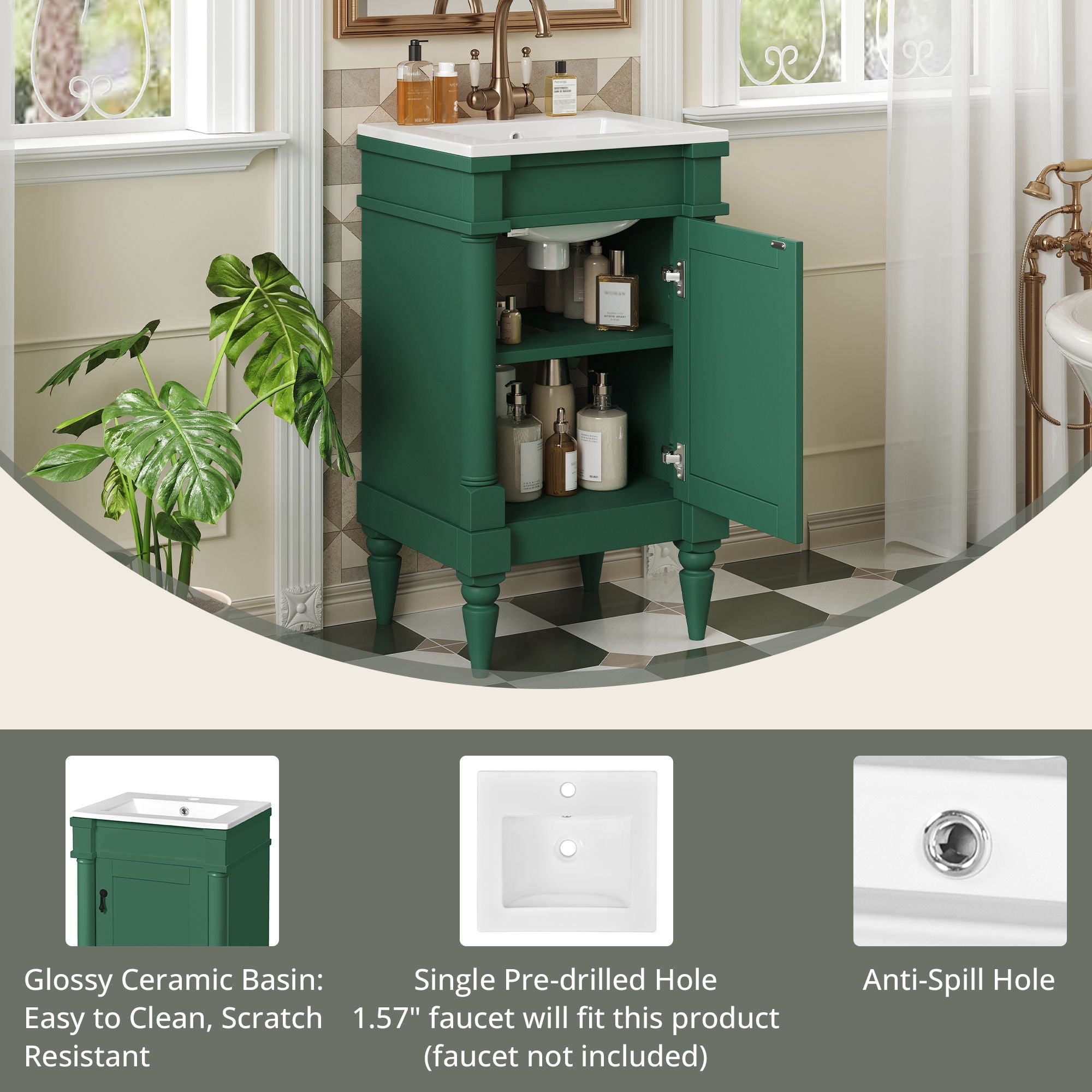 Bathroom Vanity With Sink, Storage Cabinet With Door, Drop In Sink, Compact Freestanding Design