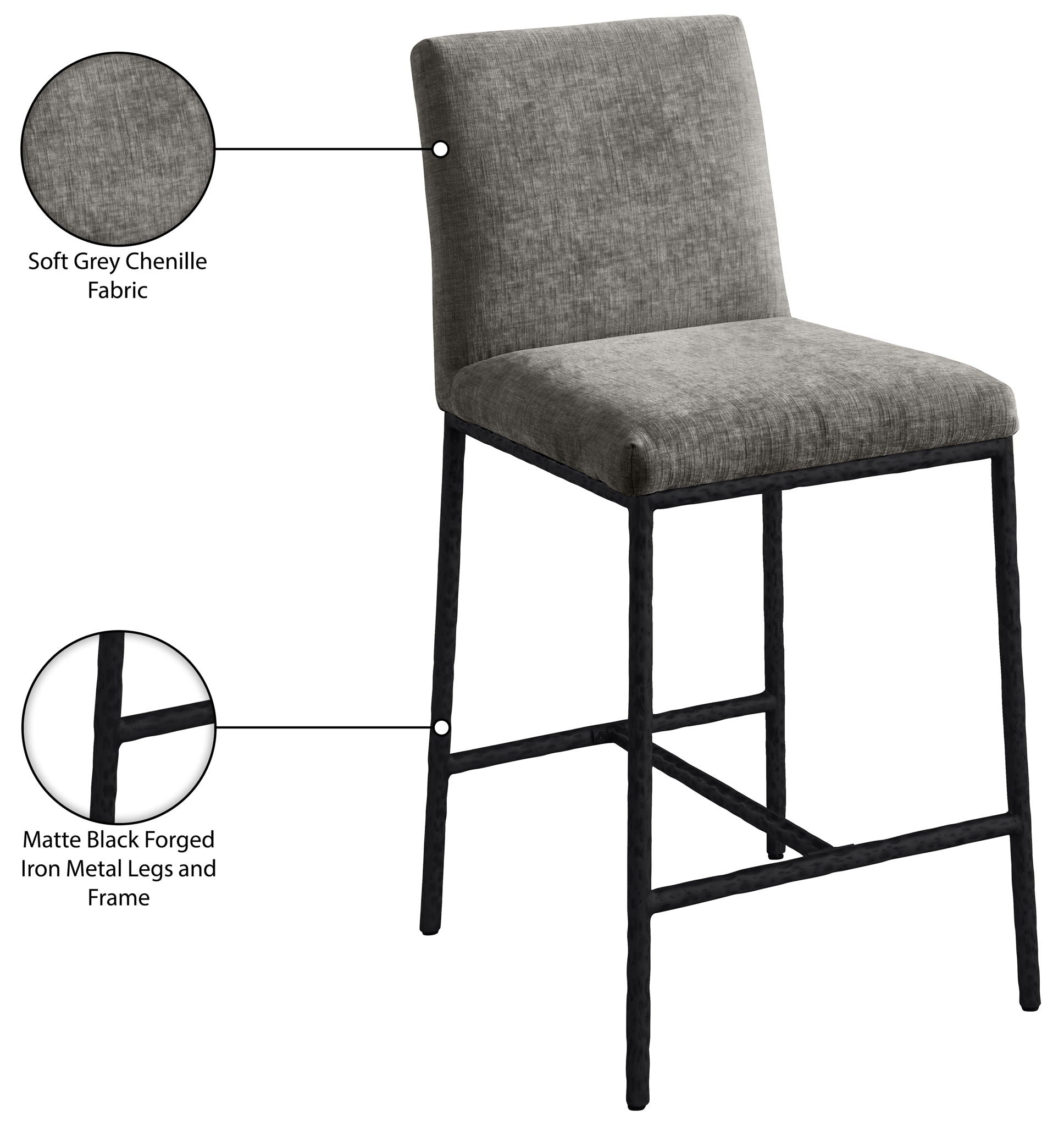 Reeves - Chenille Fabric Upholstered Counter Stool (Set of 2) - Black Base