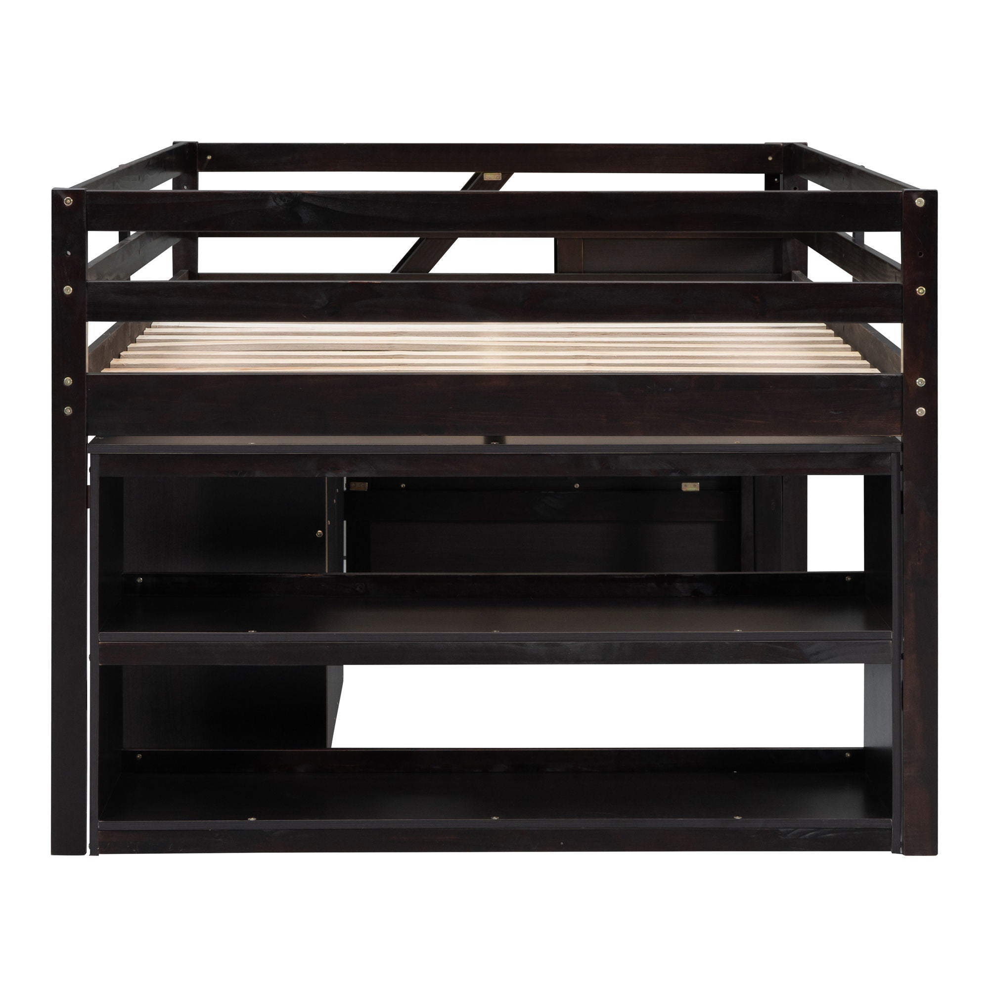 Loft Bed With Retractable Writing Desk And 3 Drawers With Storage Stairs And Shelves
