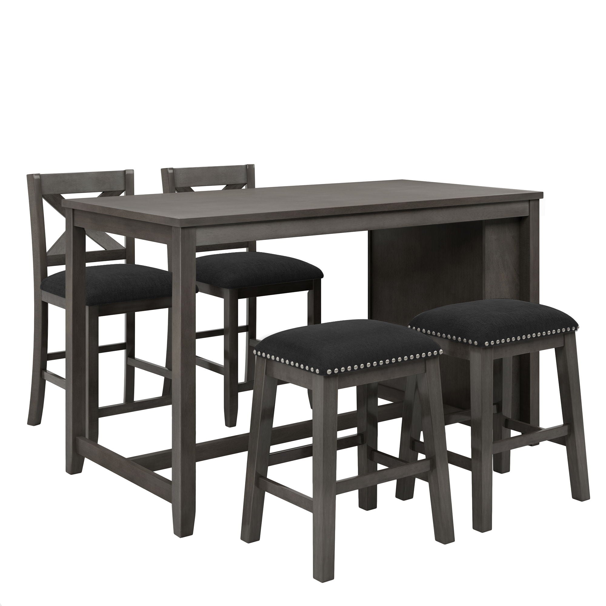 5 Pieces Counter Height Rustic Farmhouse Dining Room Wooden Bar Table Set With 2 Stools And 2 Chairs