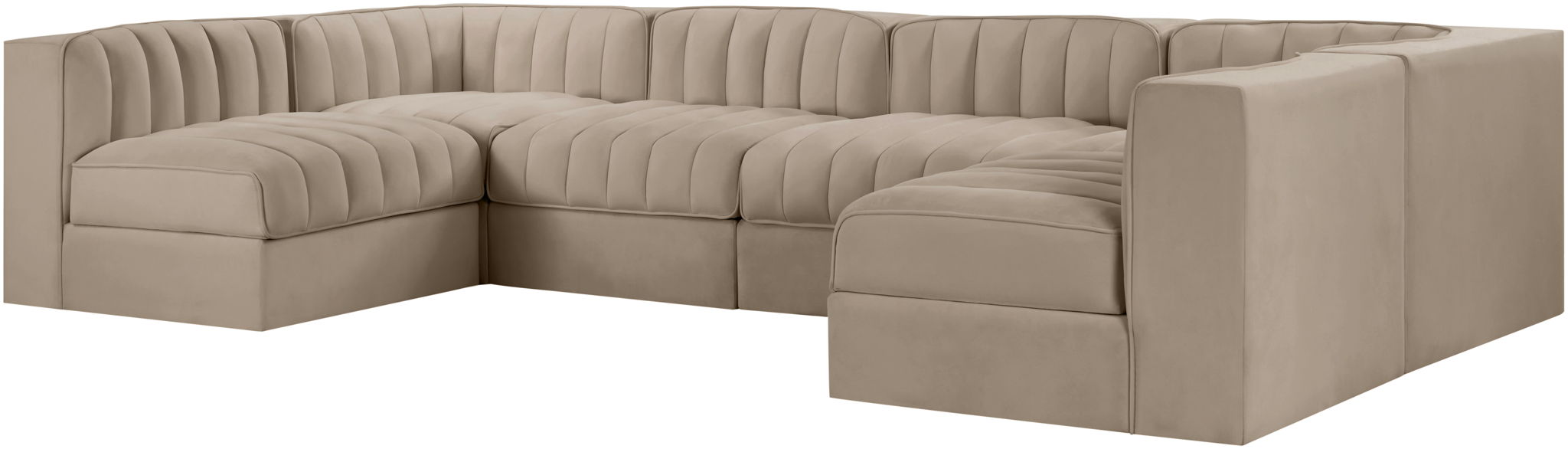 Rummi - Armless Velvet Performance Fabric Upholstered 6 Piece Modular Sectional