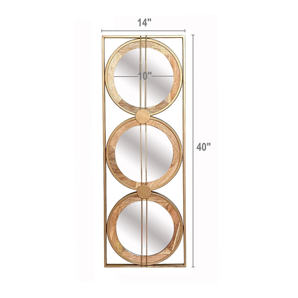 3 Mirror Piece Wall Mirror InRectangular Frame, Home Wall Decor For Bedroom Living Room - Brown