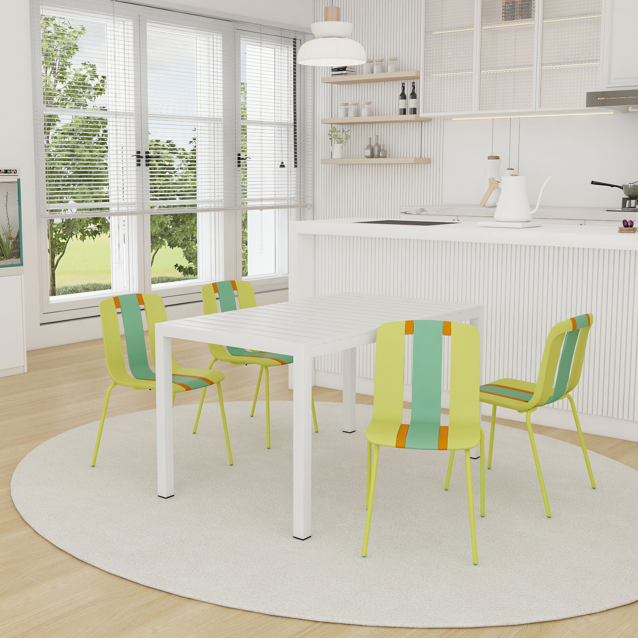 Modern Striped Blocking Single Chairs, Waterproof And Fade Resistant (Set of 4)