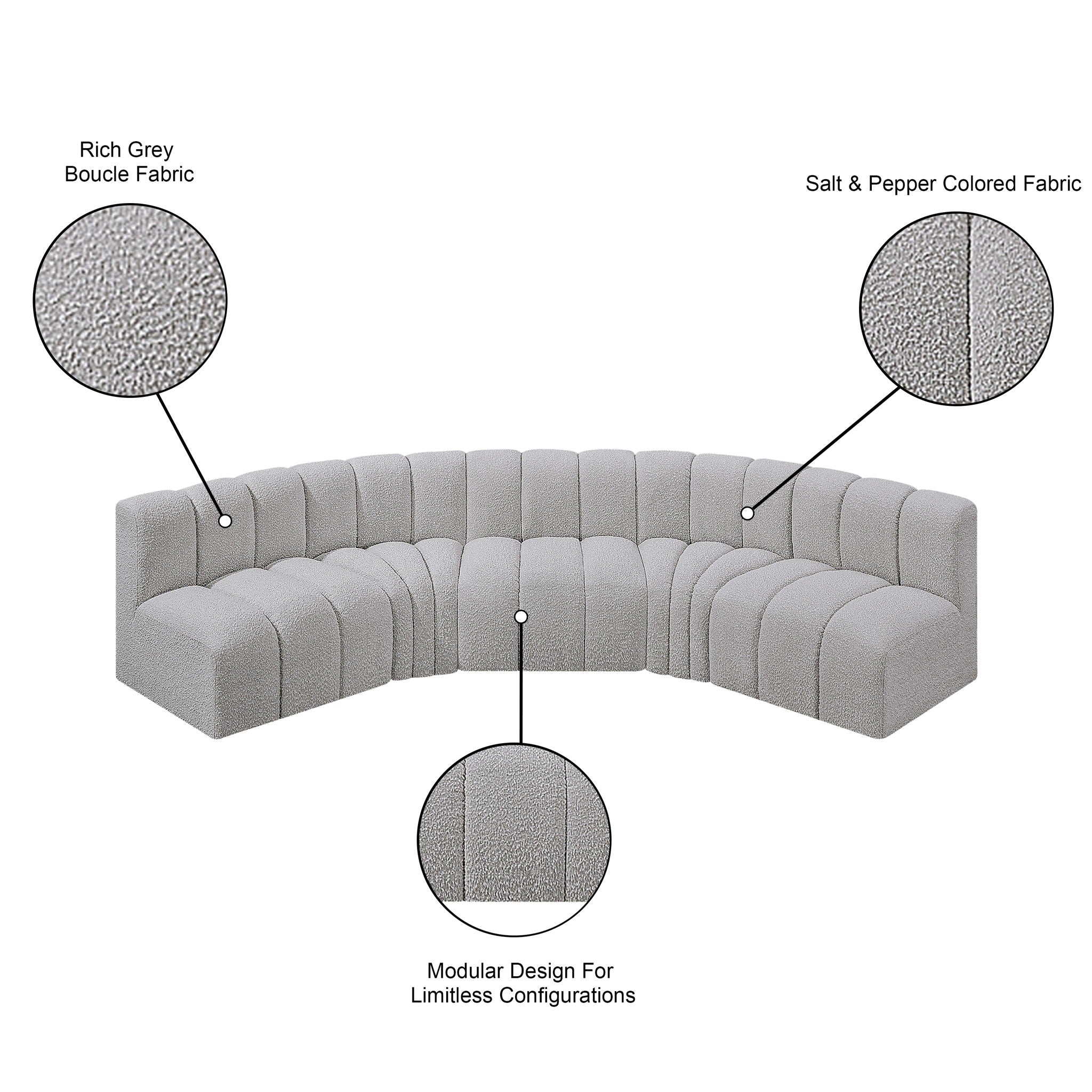 Arc - Boucle Fabric 5 Piece U-Shaped Modular Sofa