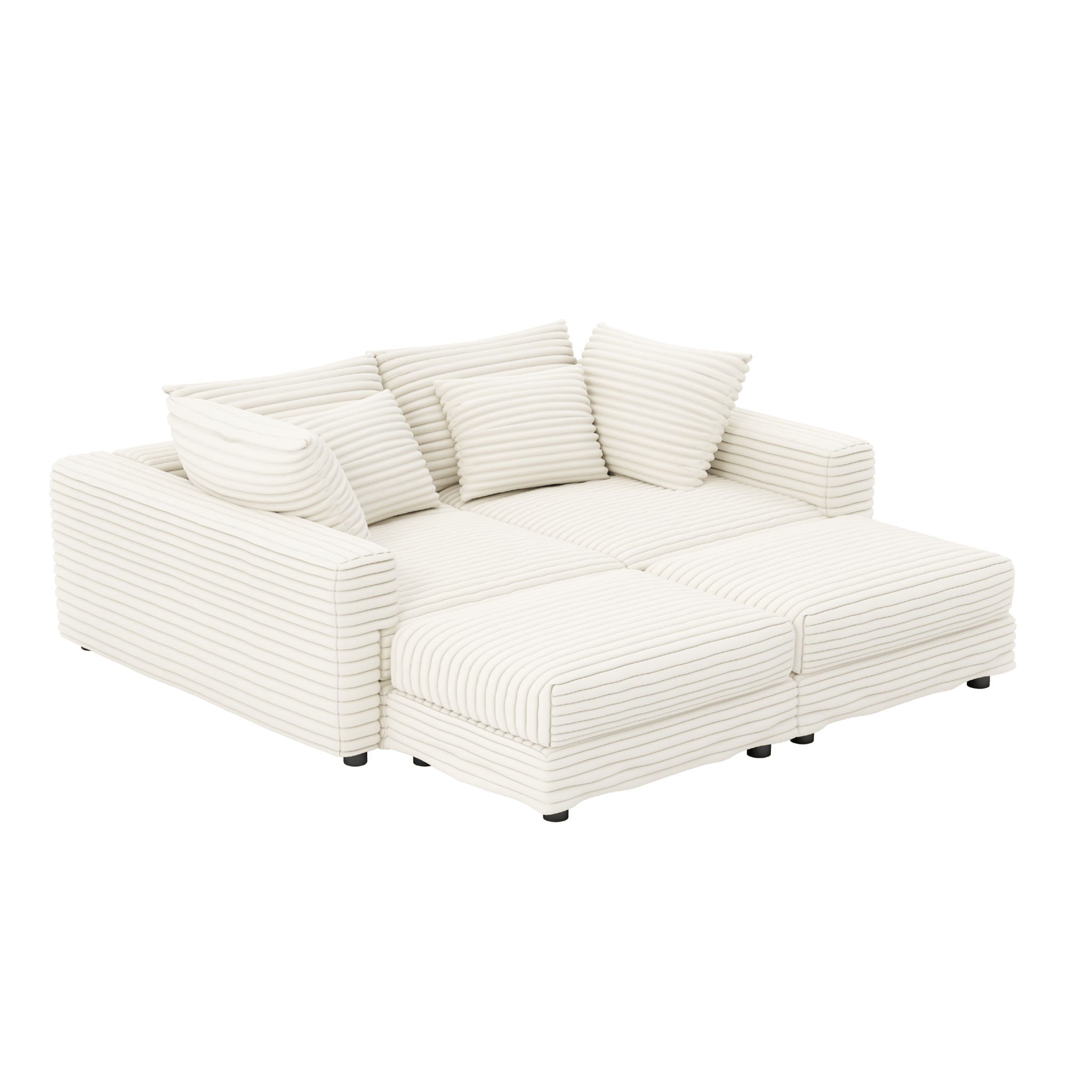 Deep Seat Convertible Sofa With Soft Pillows And Ottomans