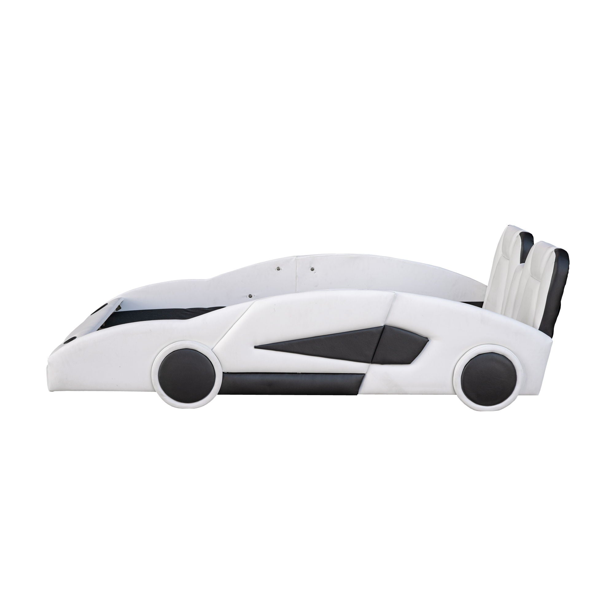 Race Car Shaped Twin Platform Bed With Wheels, Pine Wood Construction