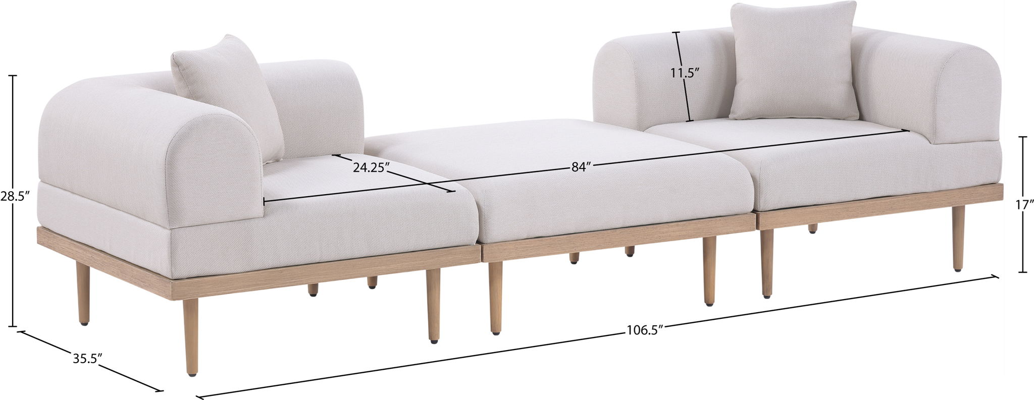 Laguna - 3 Piece 106.5" Outdoor Patio Modular Sofa With Backless Seat