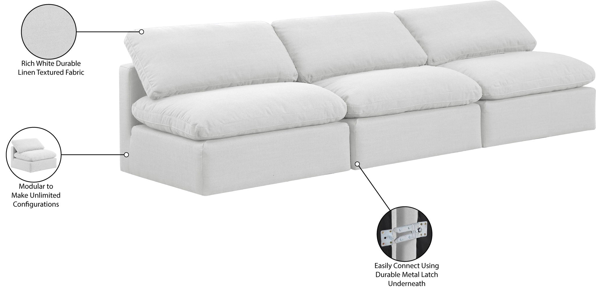 Indulge - Linen 3 Piece Modular Armless Sofa - White