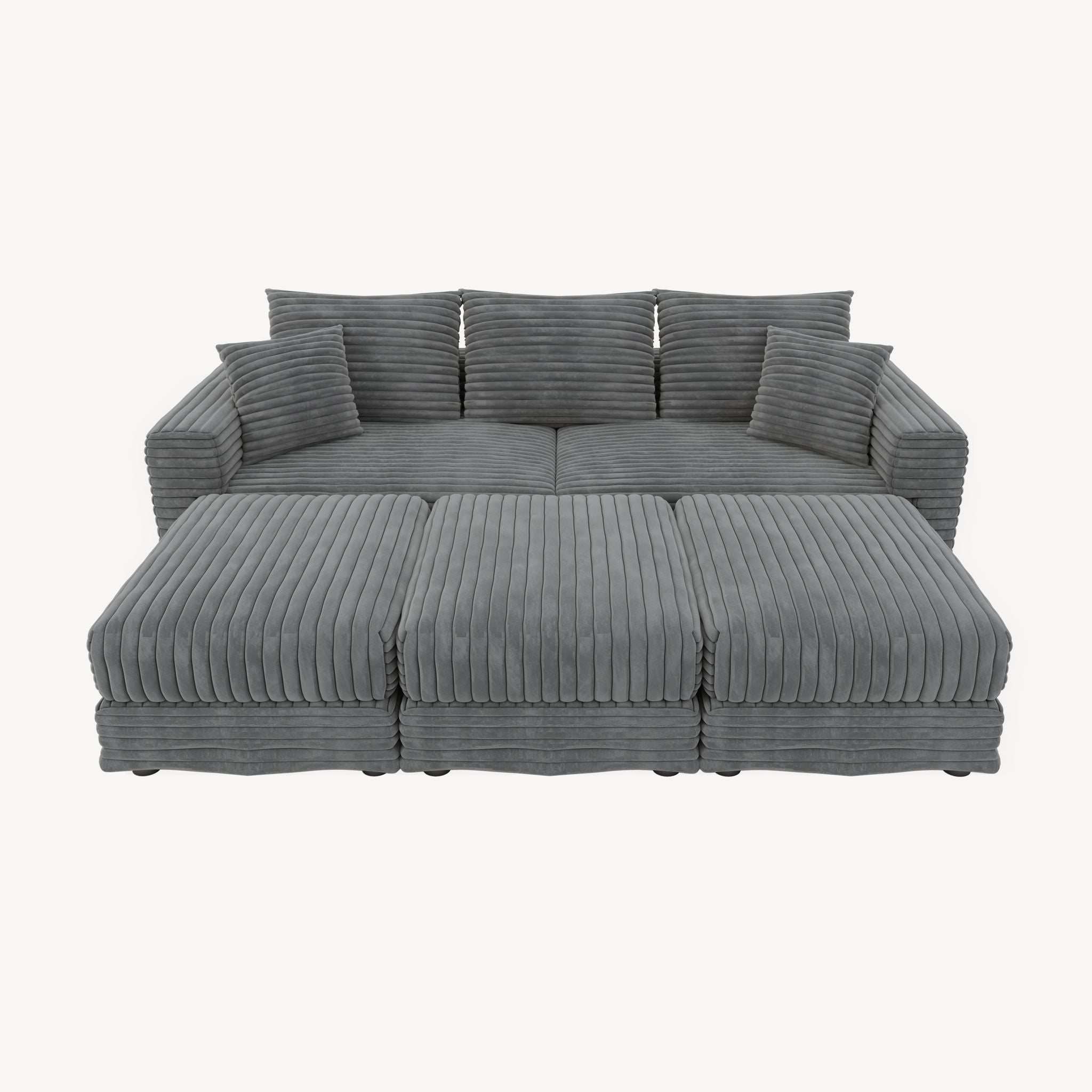 Convertible Deep Seat Sofa With Soft Pillows And Ottomans