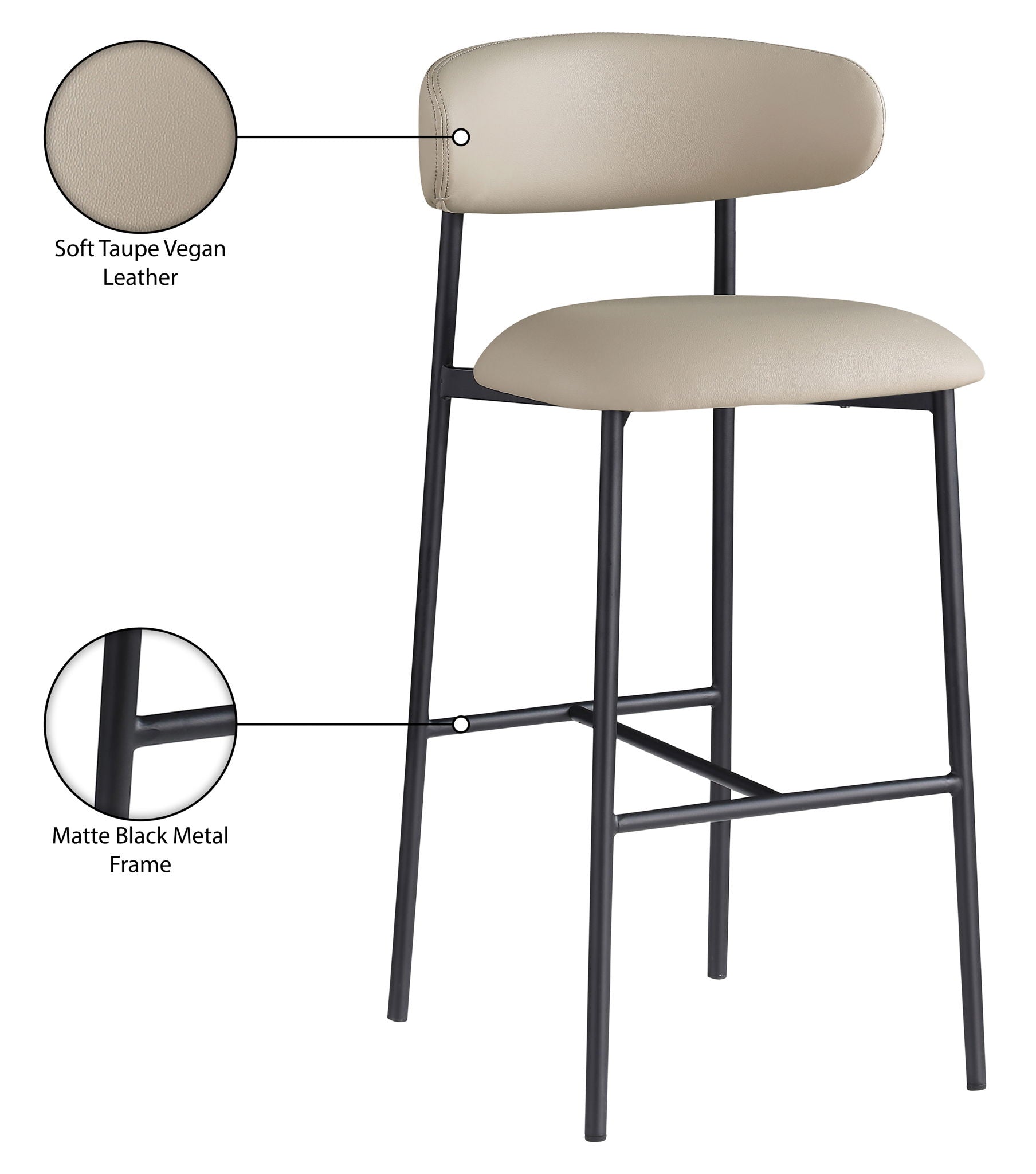 Lupita - Vegan Leather Upholstered Bar Stool (Set of 2) - Taupe / Matte Black