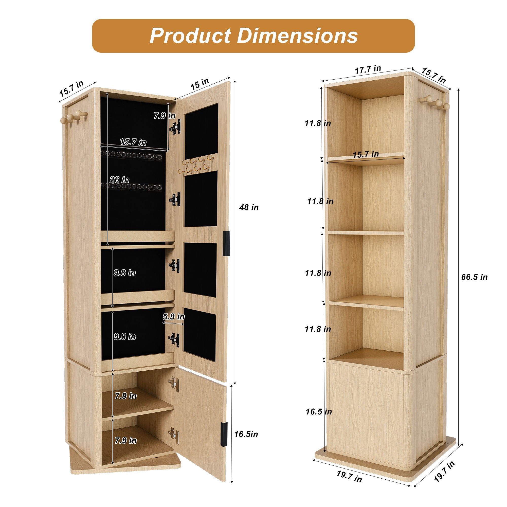 360° Rotating Makeup Cabinet With Full Length Mirror