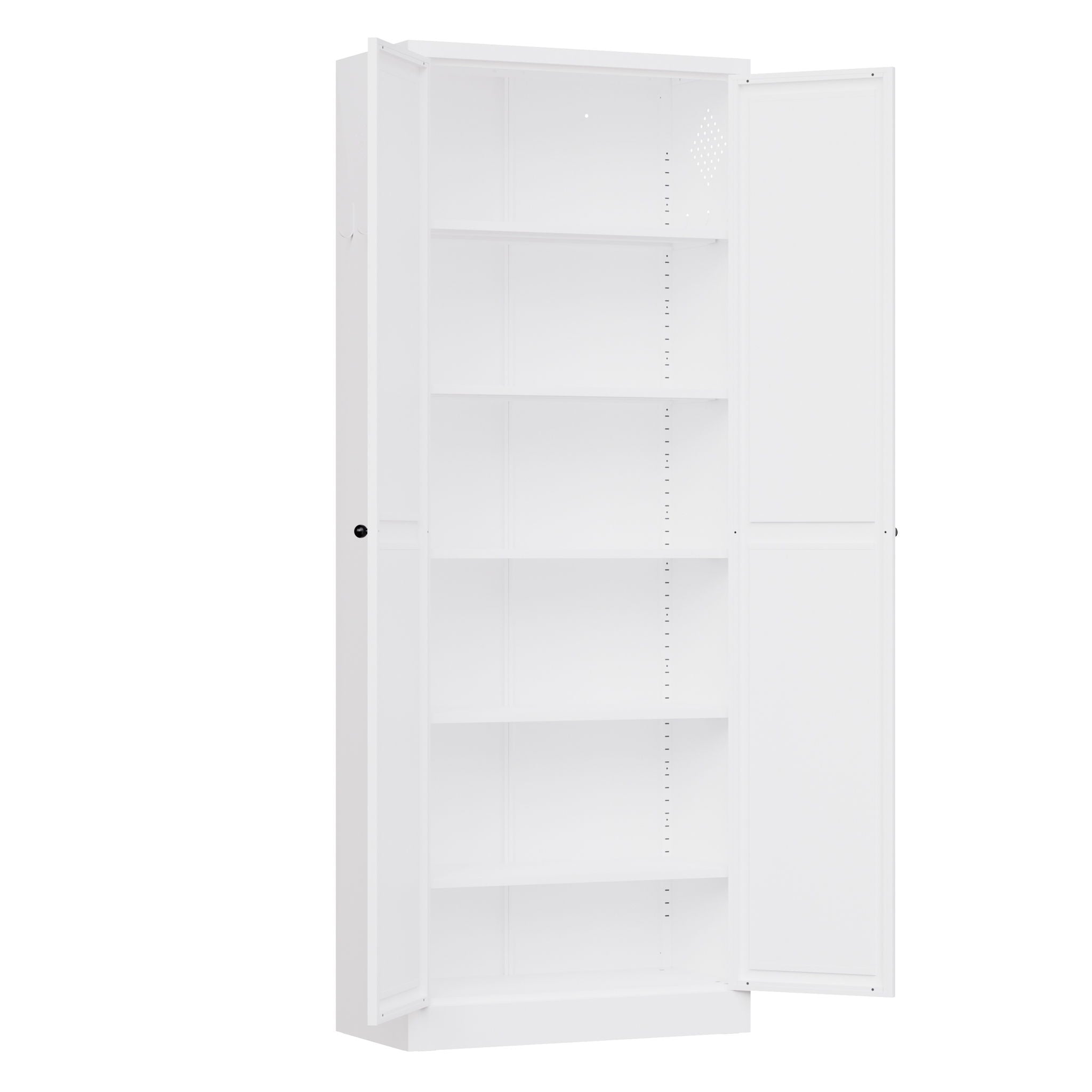 Kitchen Pantry Cabinet With Doors, Heavy-Duty Freestanding Storage Organizer With 5 Adjustable Shelves, Tool Free Assembly - White