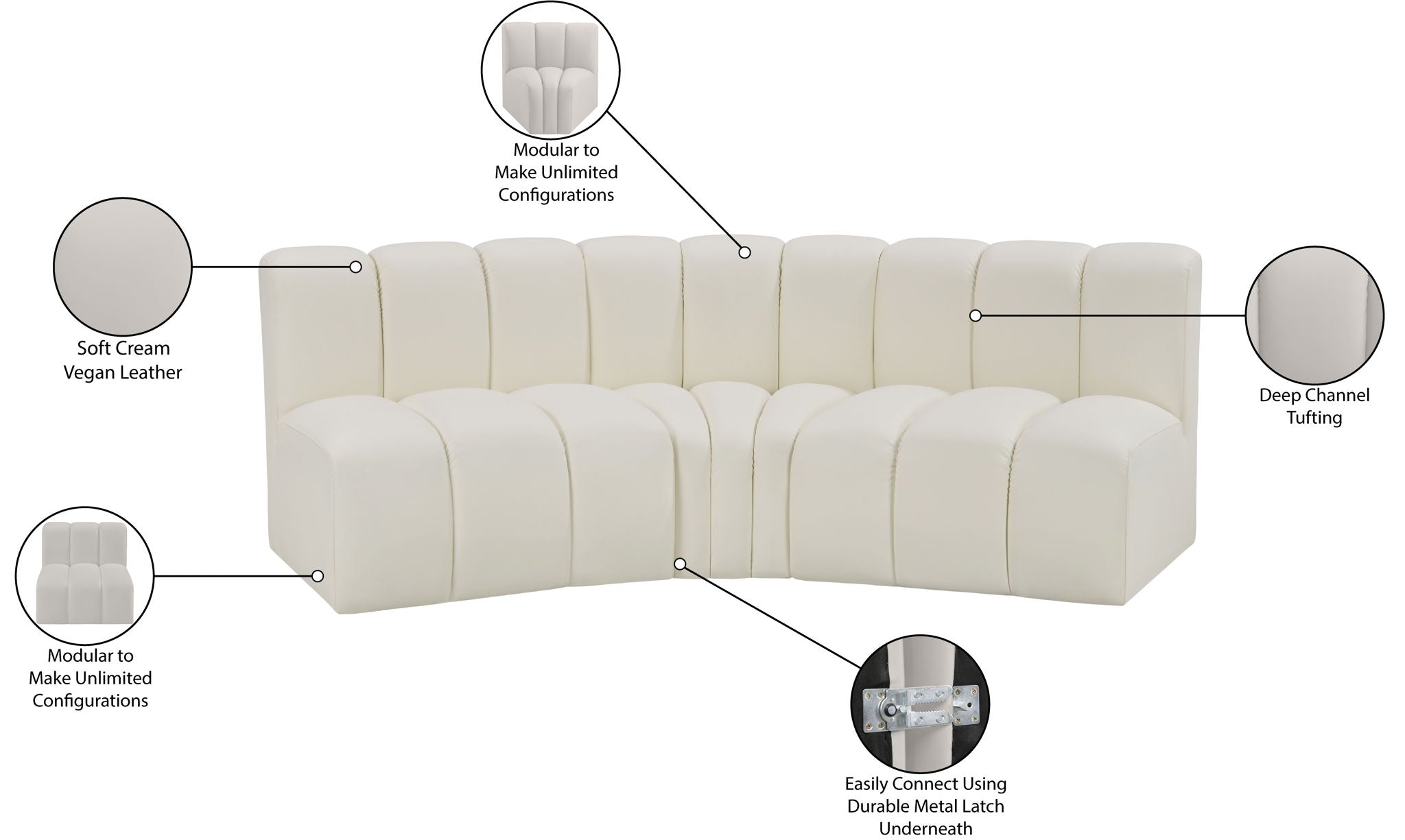 Arc - Faux Leather 3 Piece Modular Corner Sofa