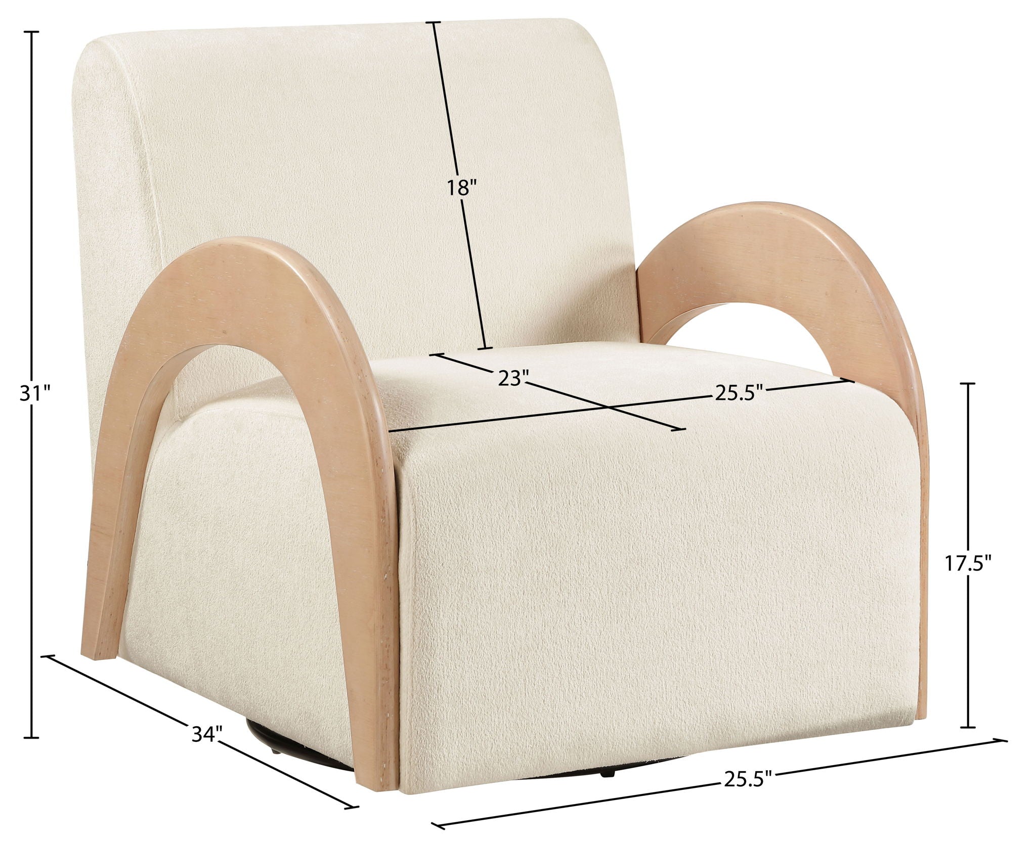 Neria - Chenille Fabric Upholstered Swivel Accent Chair - Cream / Painted Natural