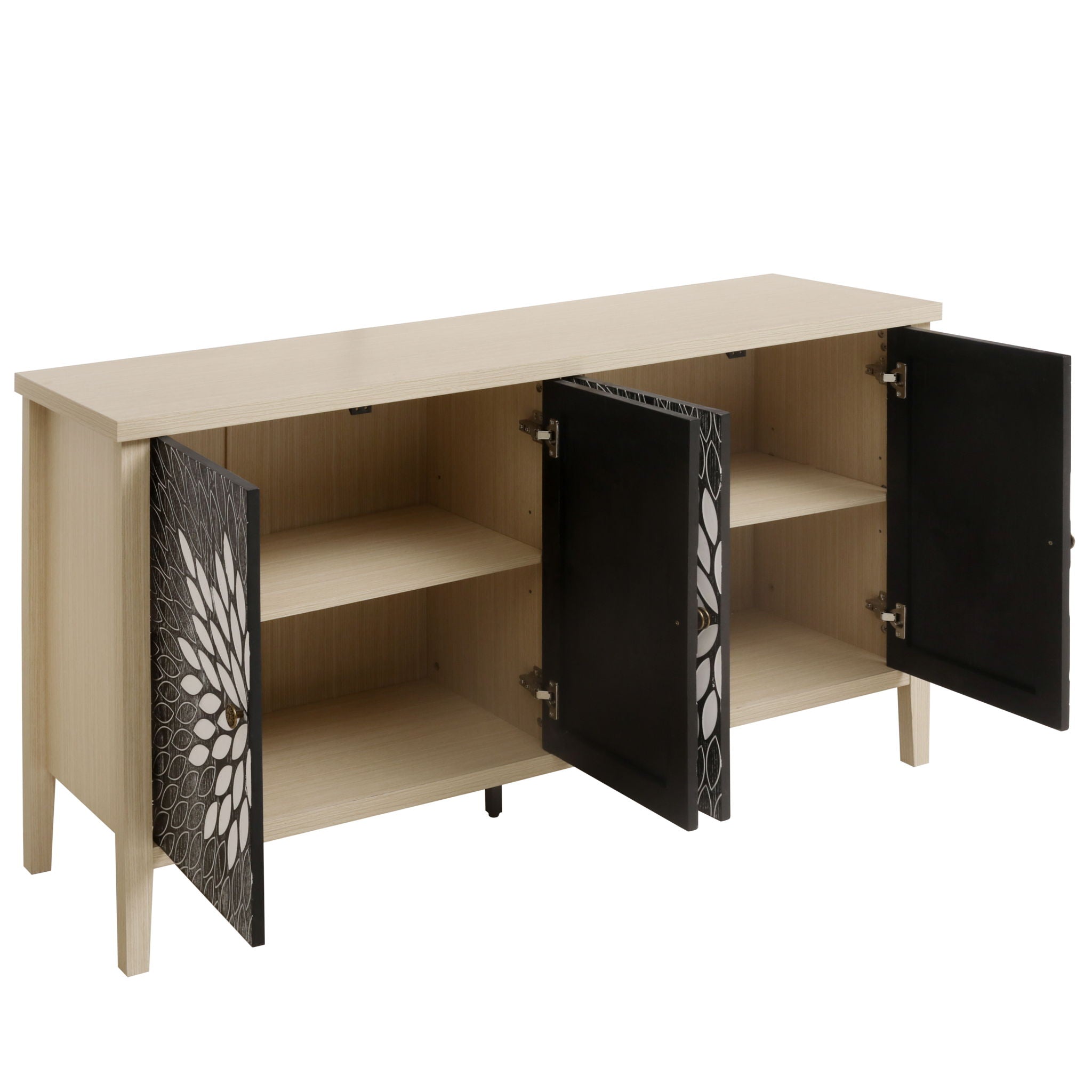 Modern Storage Cabinet With 4 Doors & Adjustable Shelves