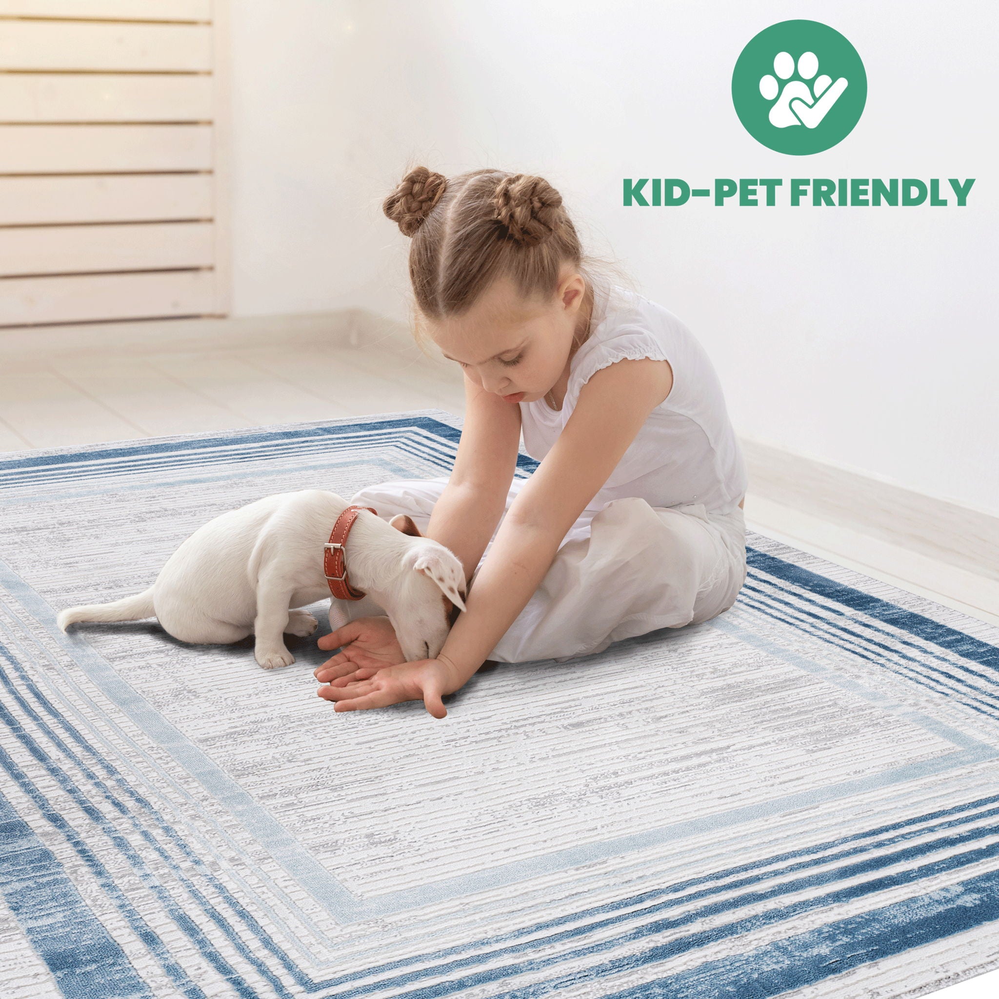 Marfi - 8' X 10' Bordered Area Rug - Blue / Ivory